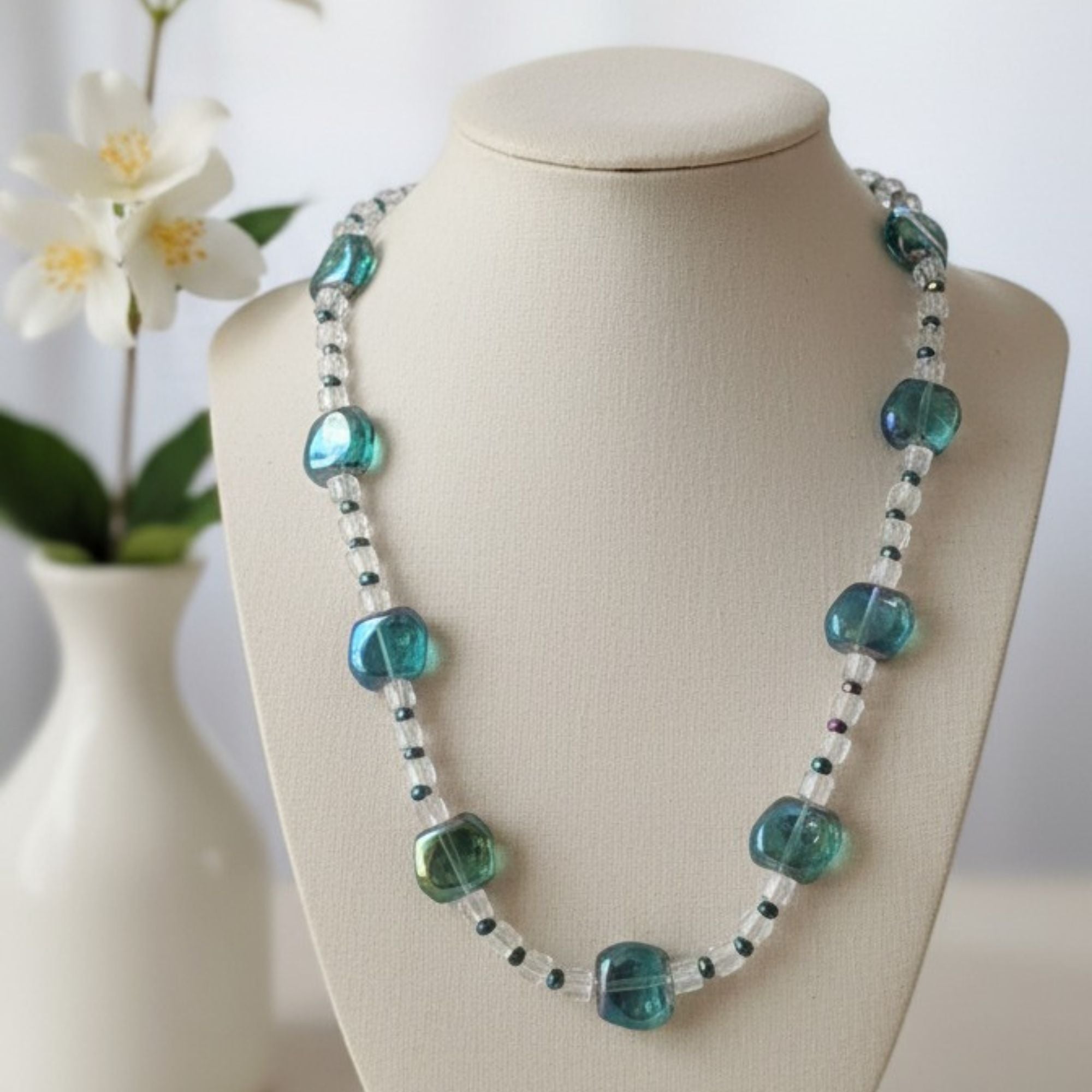 Blue Green Glass Bead Necklace – Ocean Whisper