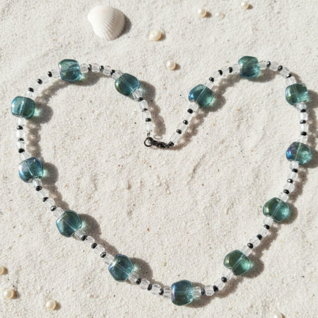 Blue Green Glass Bead Necklace – Ocean Whisper