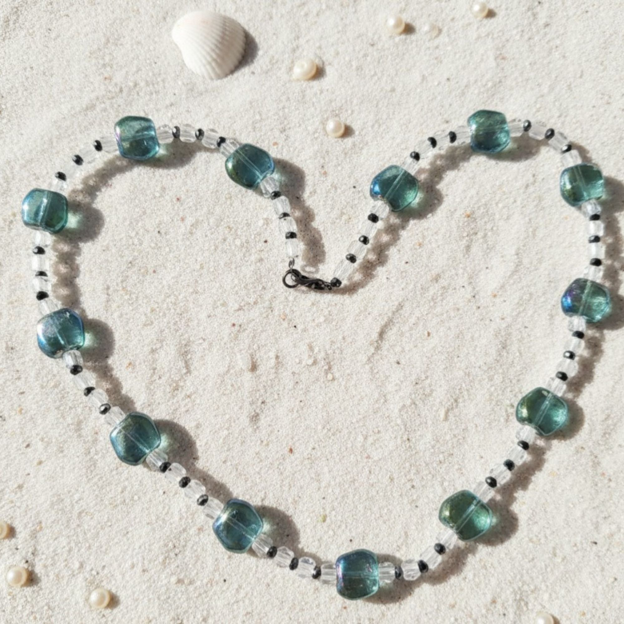 Blue Green Glass Bead Necklace – Ocean Whisper