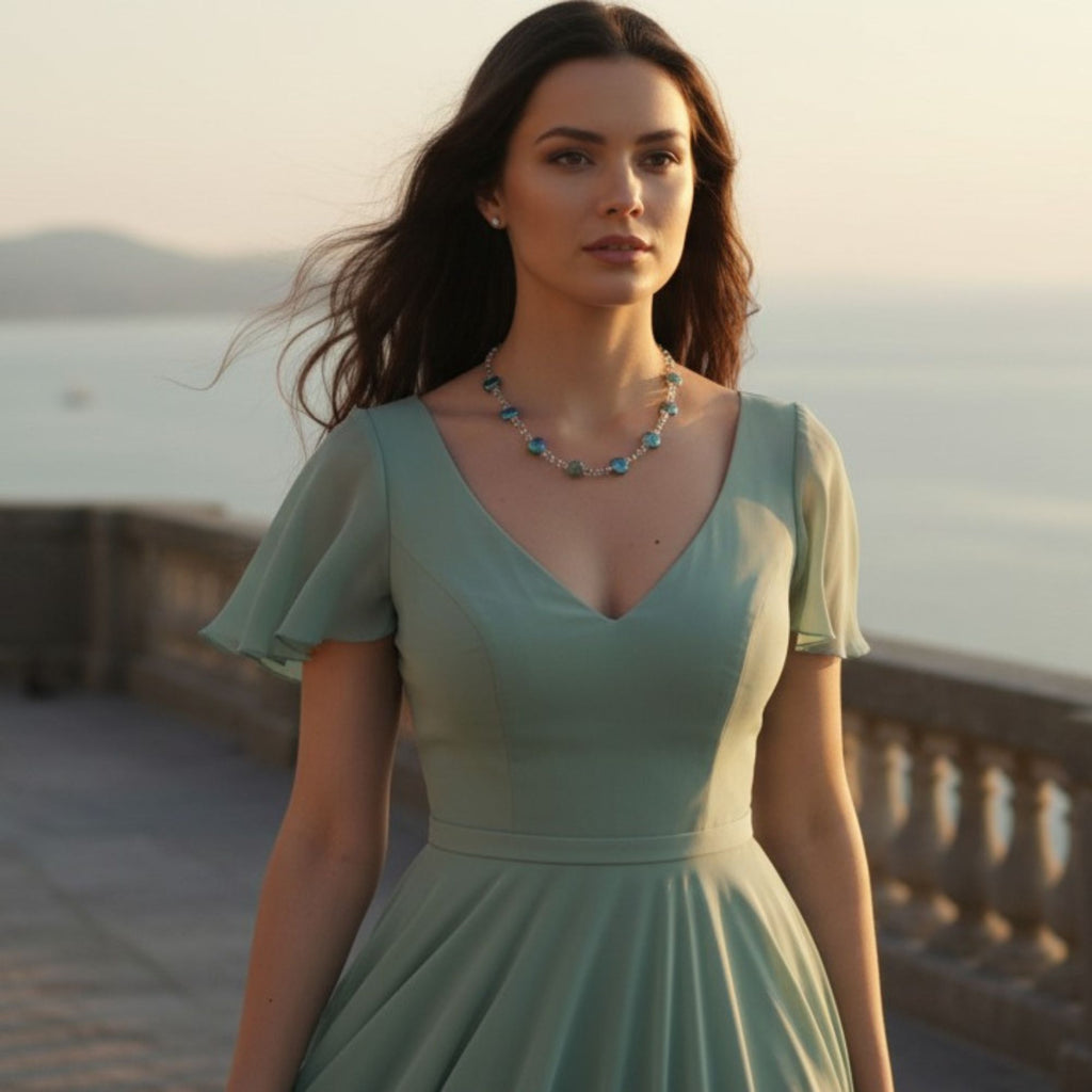 Blue Green Glass Bead Necklace – Ocean Whisper