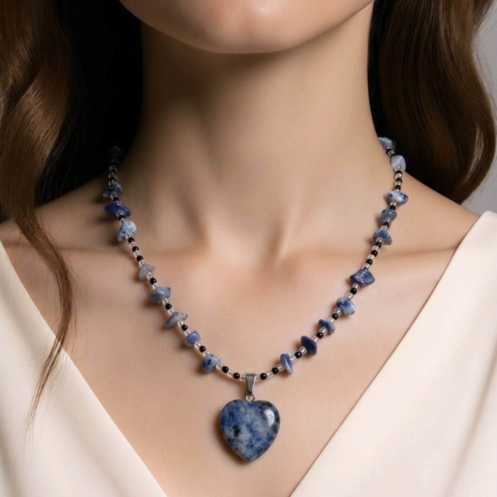 Sodalite Heart Necklace in Blue – Quiet Elegance – Maris