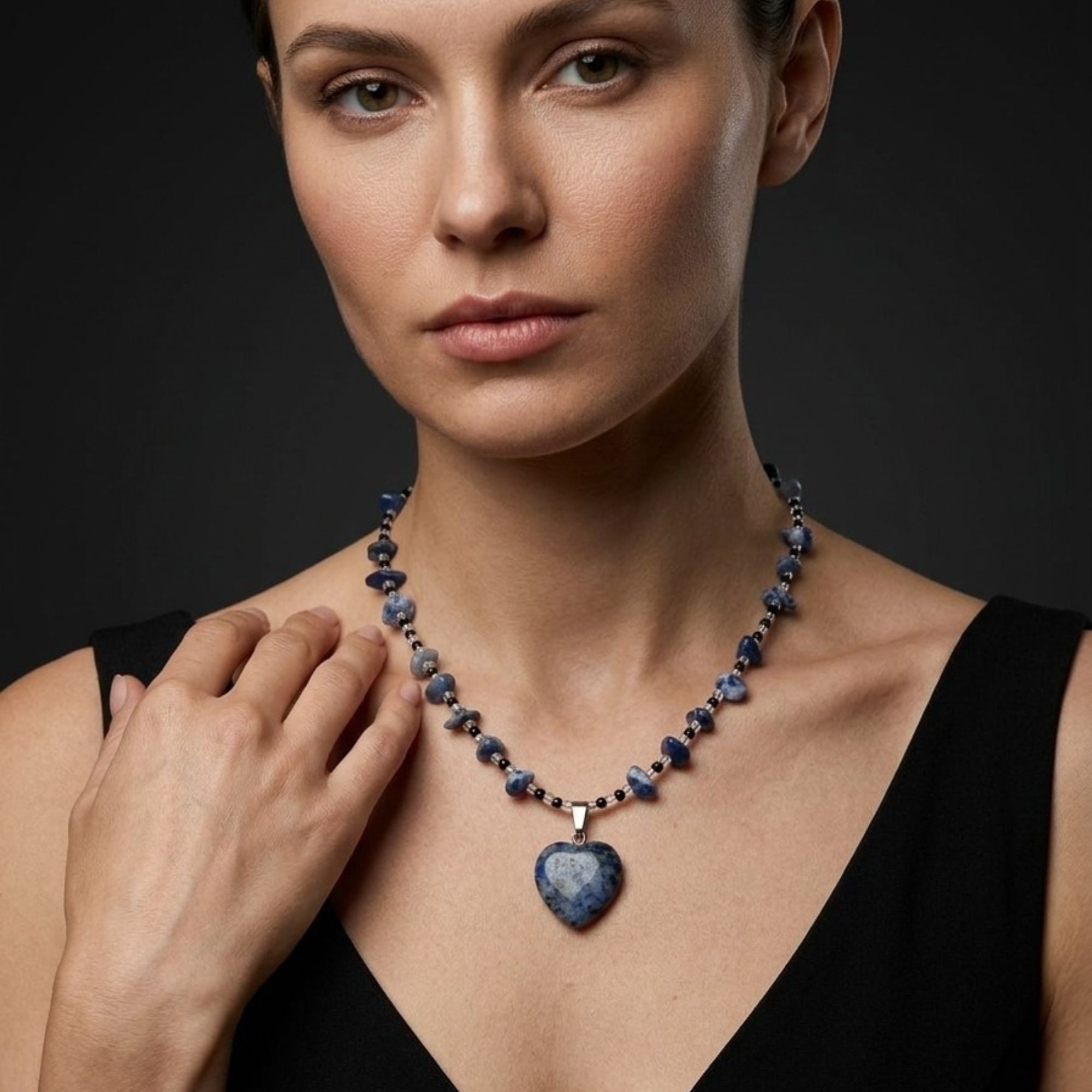 Sodalite Heart Necklace in Blue – Quiet Elegance – Maris
