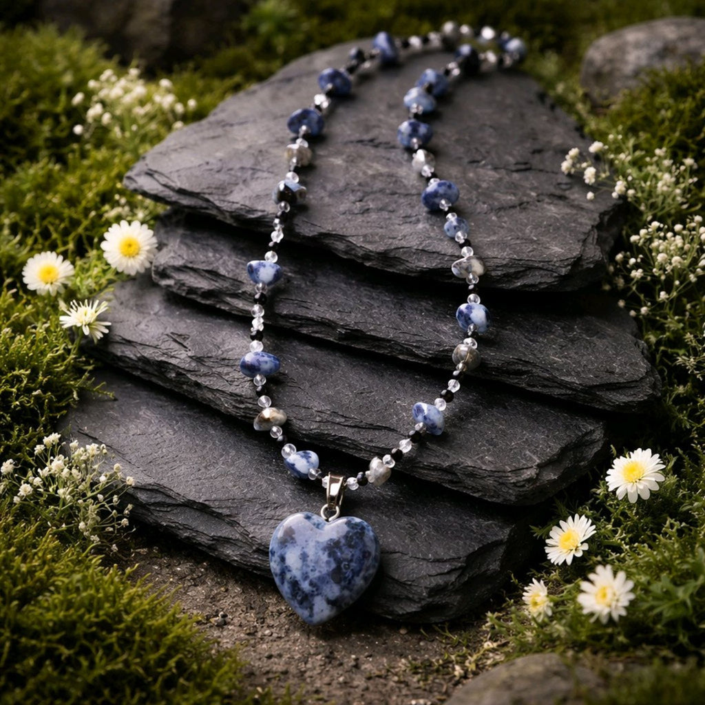 Sodalite Heart Necklace in Blue – Quiet Elegance – Maris
