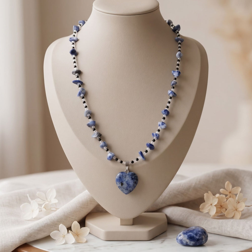 Sodalite Heart Necklace in Blue – Quiet Elegance – Maris