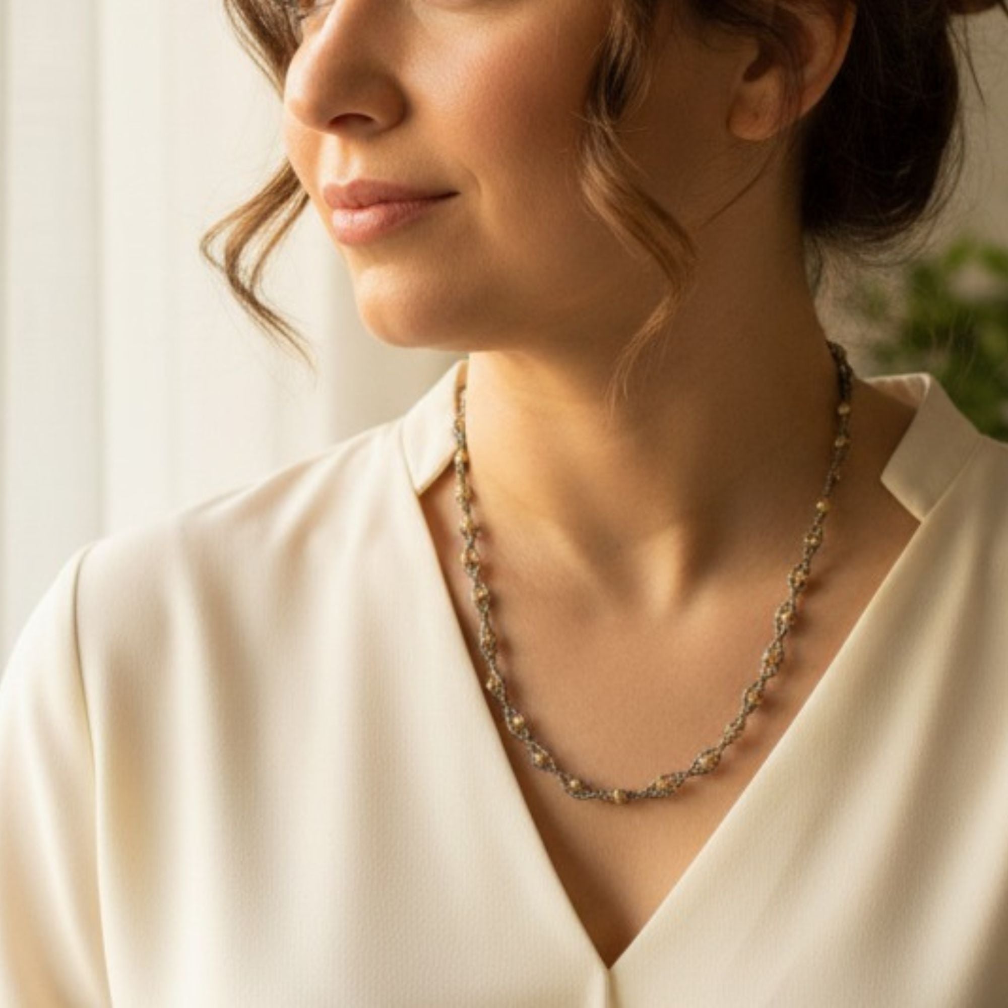 Gold & Amber Glass Bead Necklace – Altair