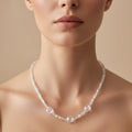 Clear Glass Cube & White Pearl Necklace – Minimalist Handmade Bridal Jewelry | Vega