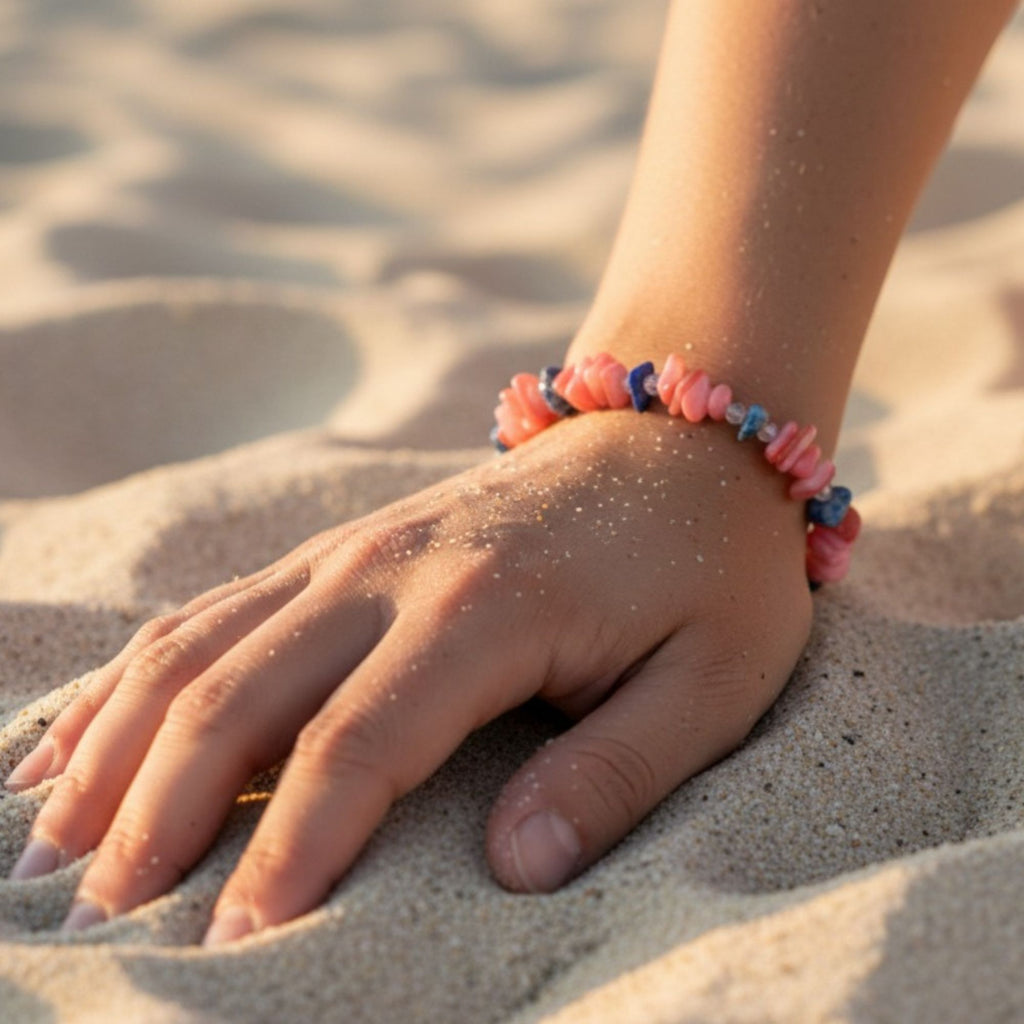 Coral & Lapis Lazuli Gemstone Bracelet – Handmade Ocean-Inspired Jewelry – Coral Blossom