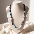 Aquamarine Onyx Necklace Blue Black – Gemstone Jewelry for Women Handmade – Deneb