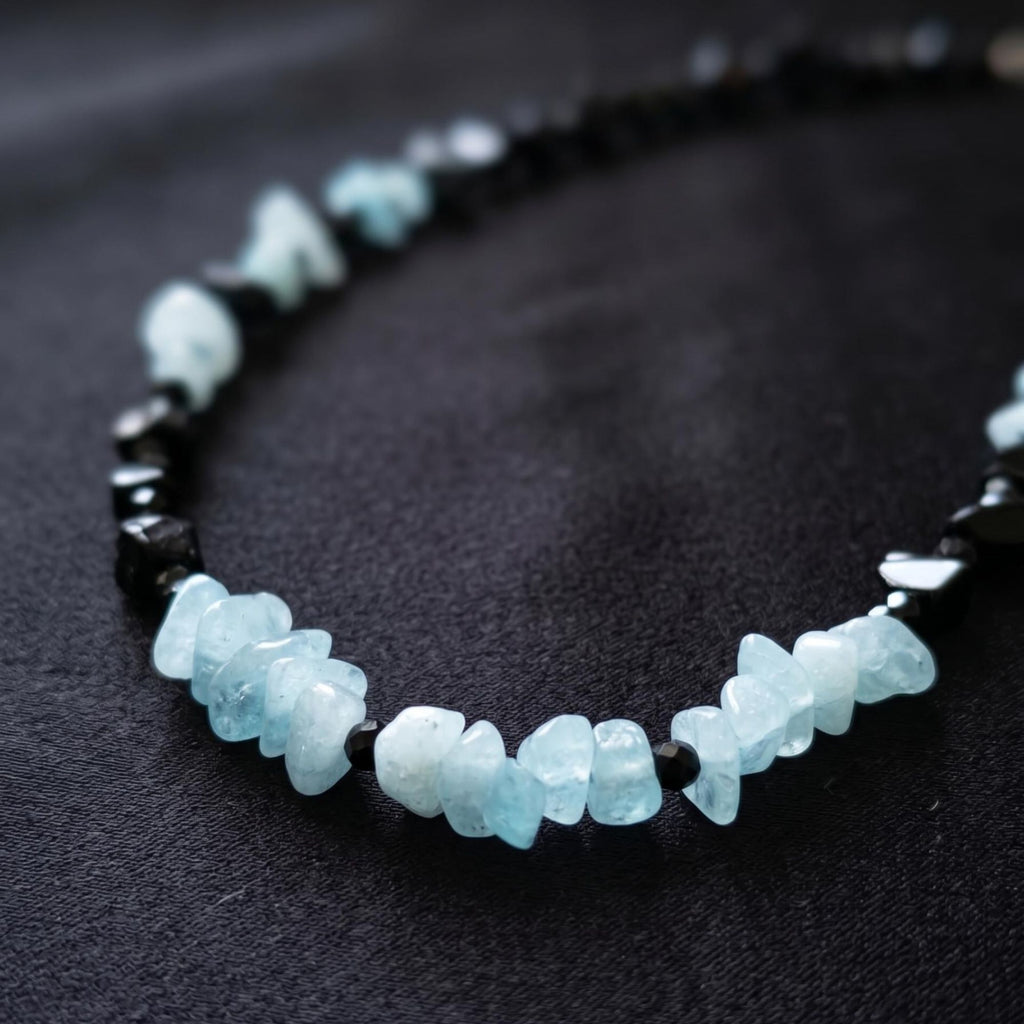 Aquamarine Onyx Necklace Blue Black – Gemstone Jewelry for Women Handmade – Deneb