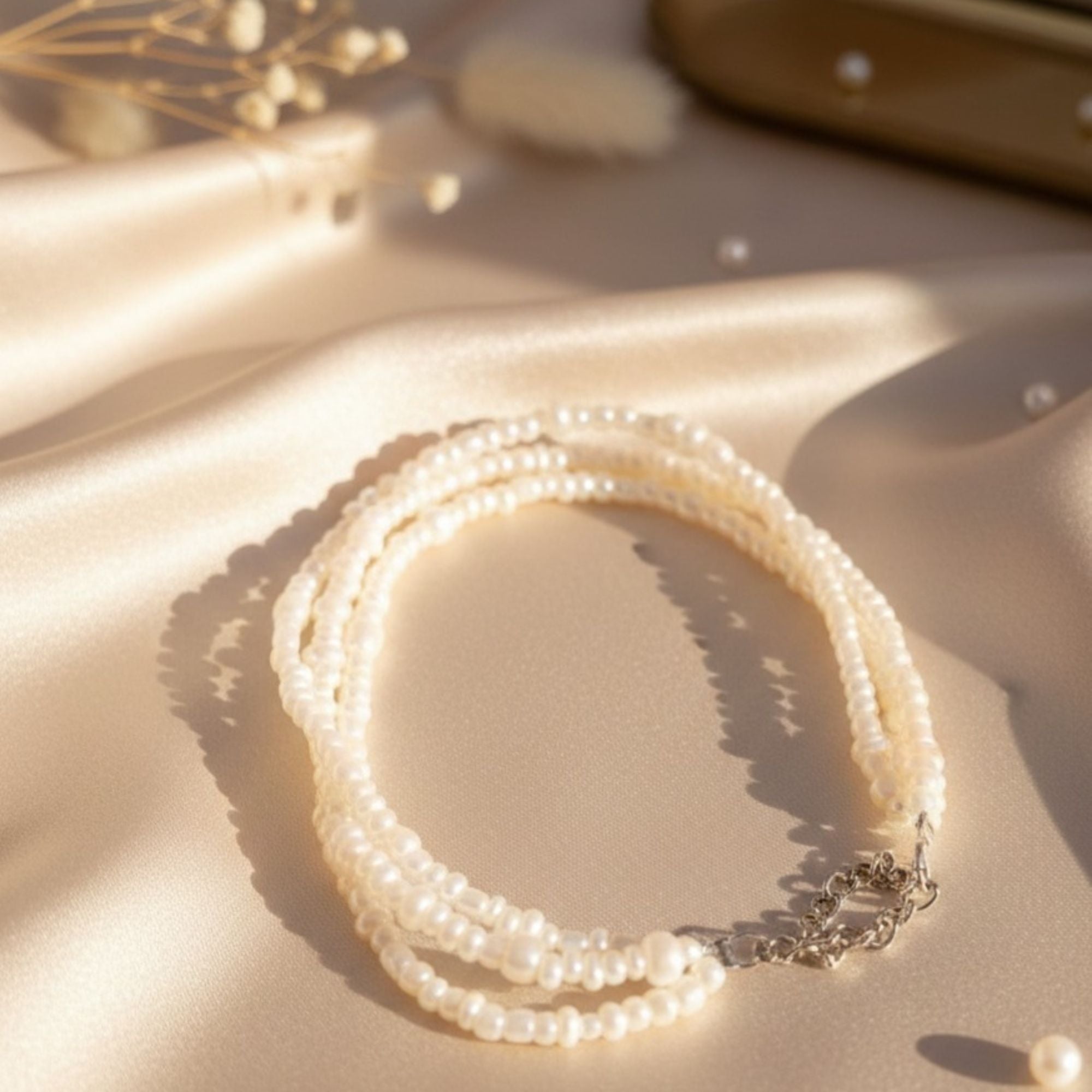 Three-Strand Pearl Bracelet in Soft Cream White – Elara
