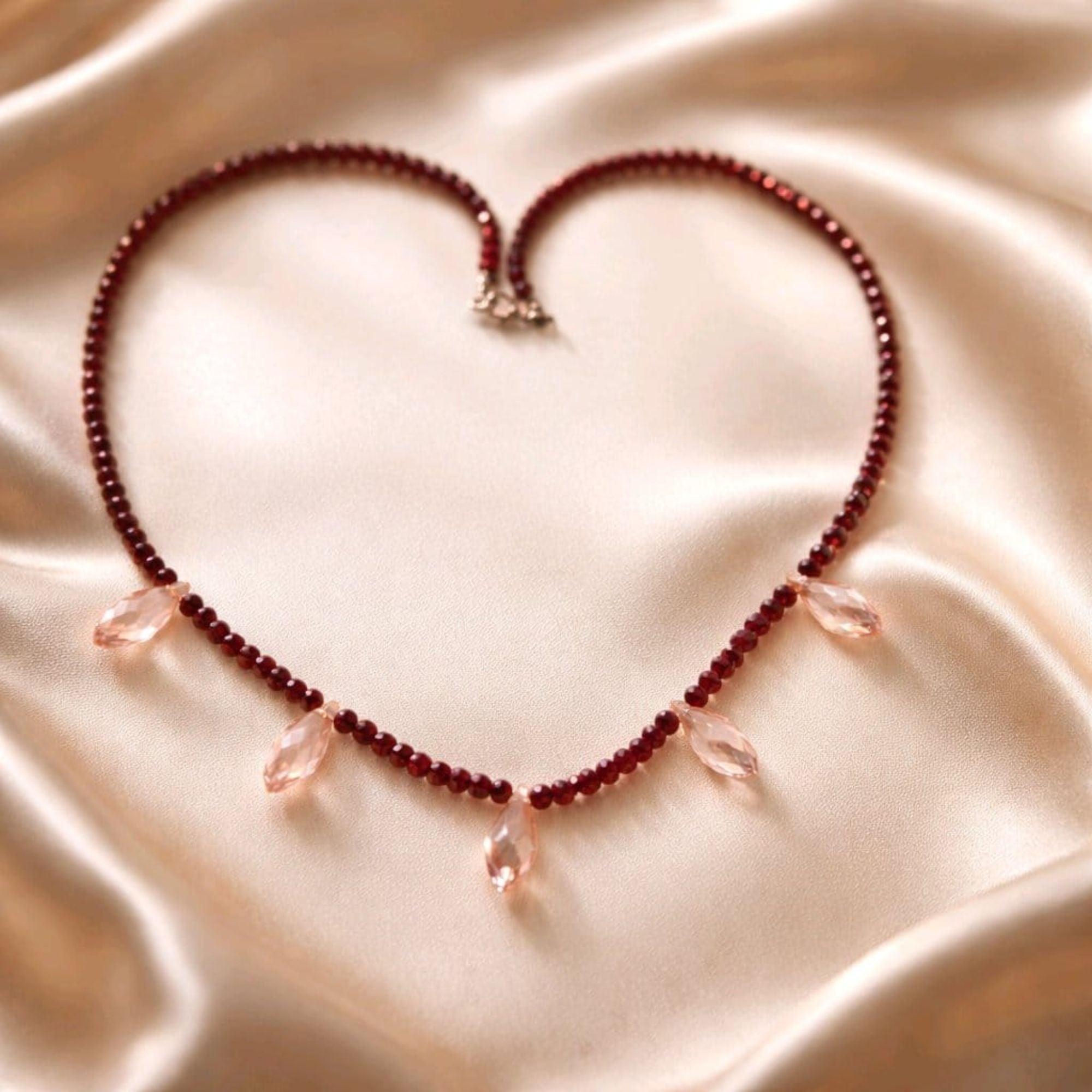 Red Beaded Necklace with Crystal Teardrops – Electra