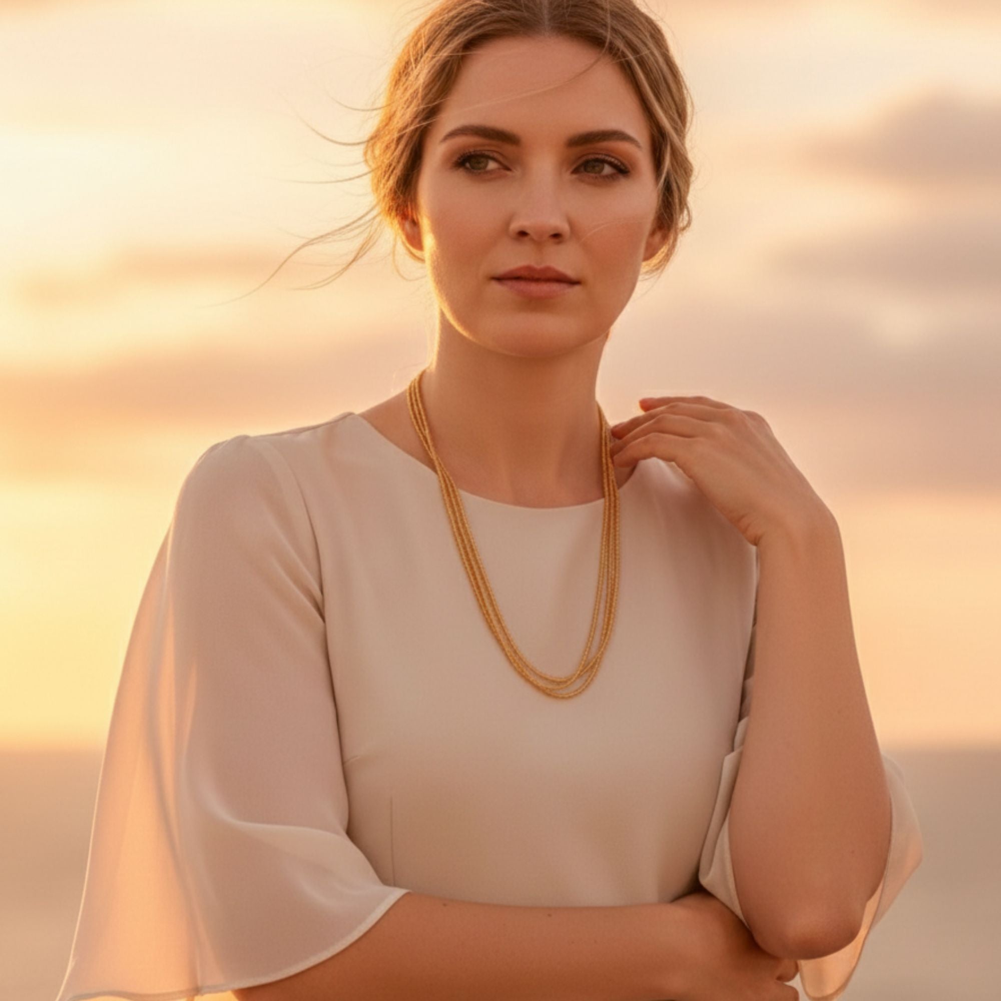 Multi-Strand Necklace in Warm Gold Tone – Golden Harmony