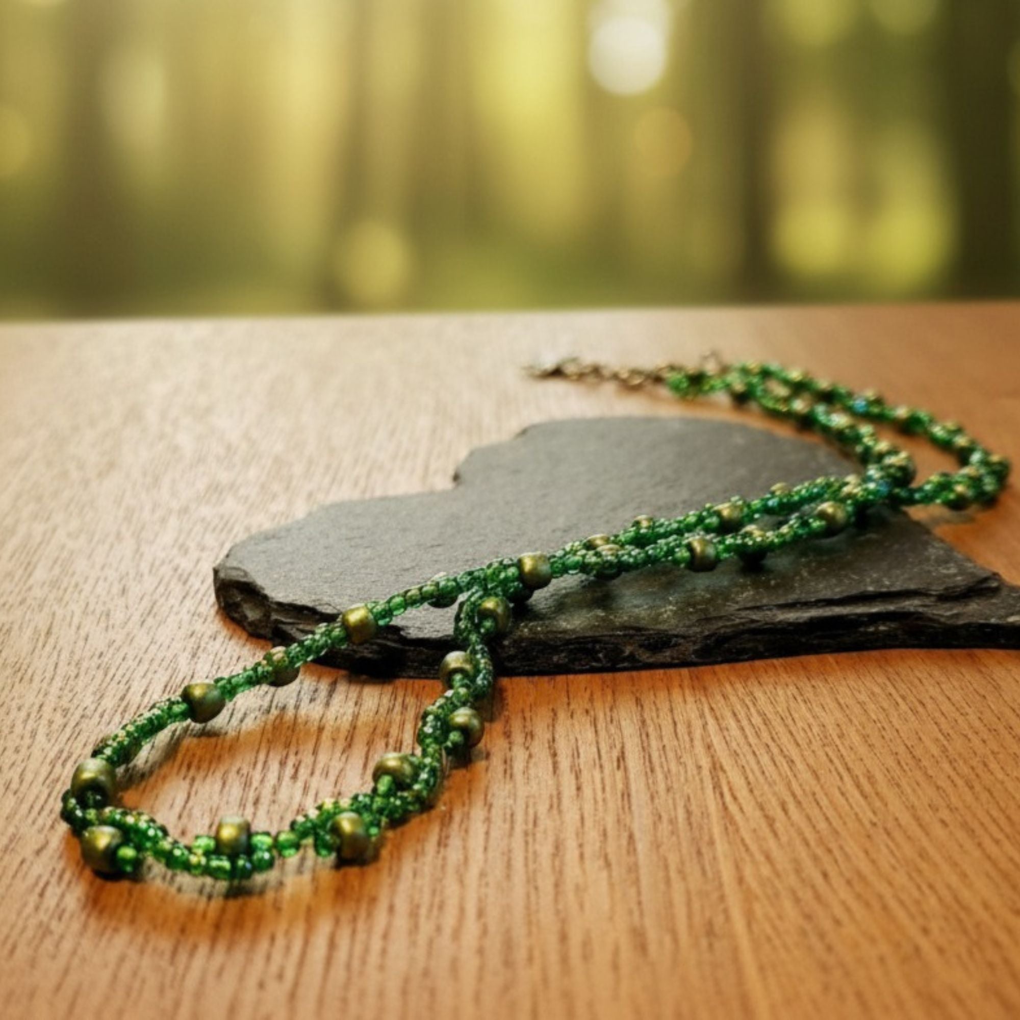 Handcrafted Green Glass Bead Necklace – Soul of the Forest