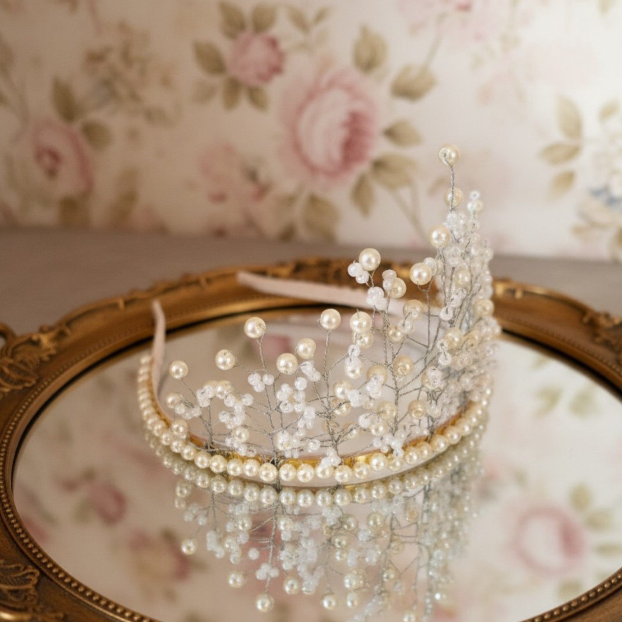 White Pearl Bridal Crown – Handmade Wedding Hair Accessory – White Grace