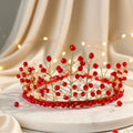 Red Crystal & Gold Wire Bridal Crown – Handmade Wedding Hair Accessory – Golden Blossom