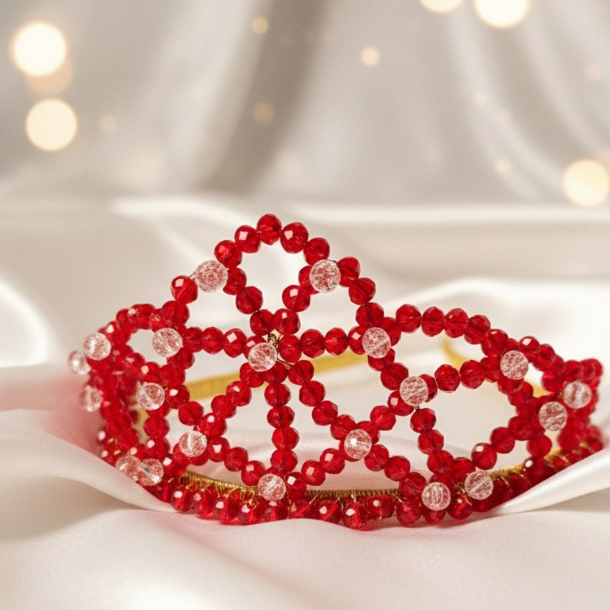 Red & Gold Beaded Bridal Crown – Handmade Royal Statement Hair Accessory – Red Queen