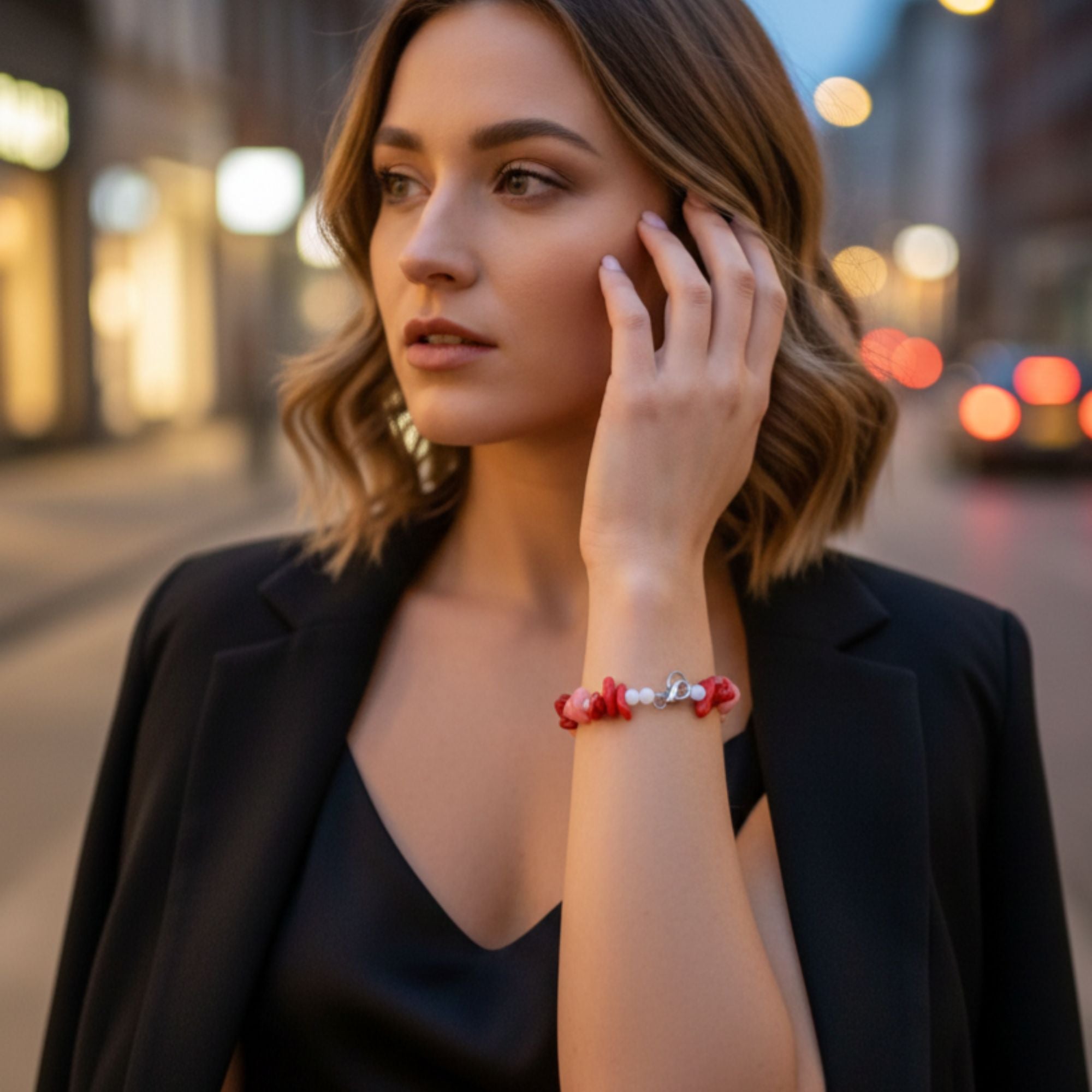 Coral & Shell Gemstone Bracelet – Handmade Feminine Jewelry – Heart’s Harmony