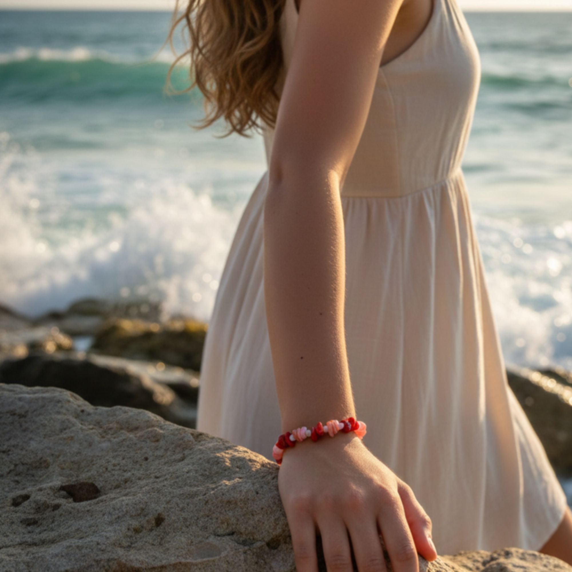 Coral & Shell Gemstone Bracelet – Handmade Feminine Jewelry – Heart’s Harmony