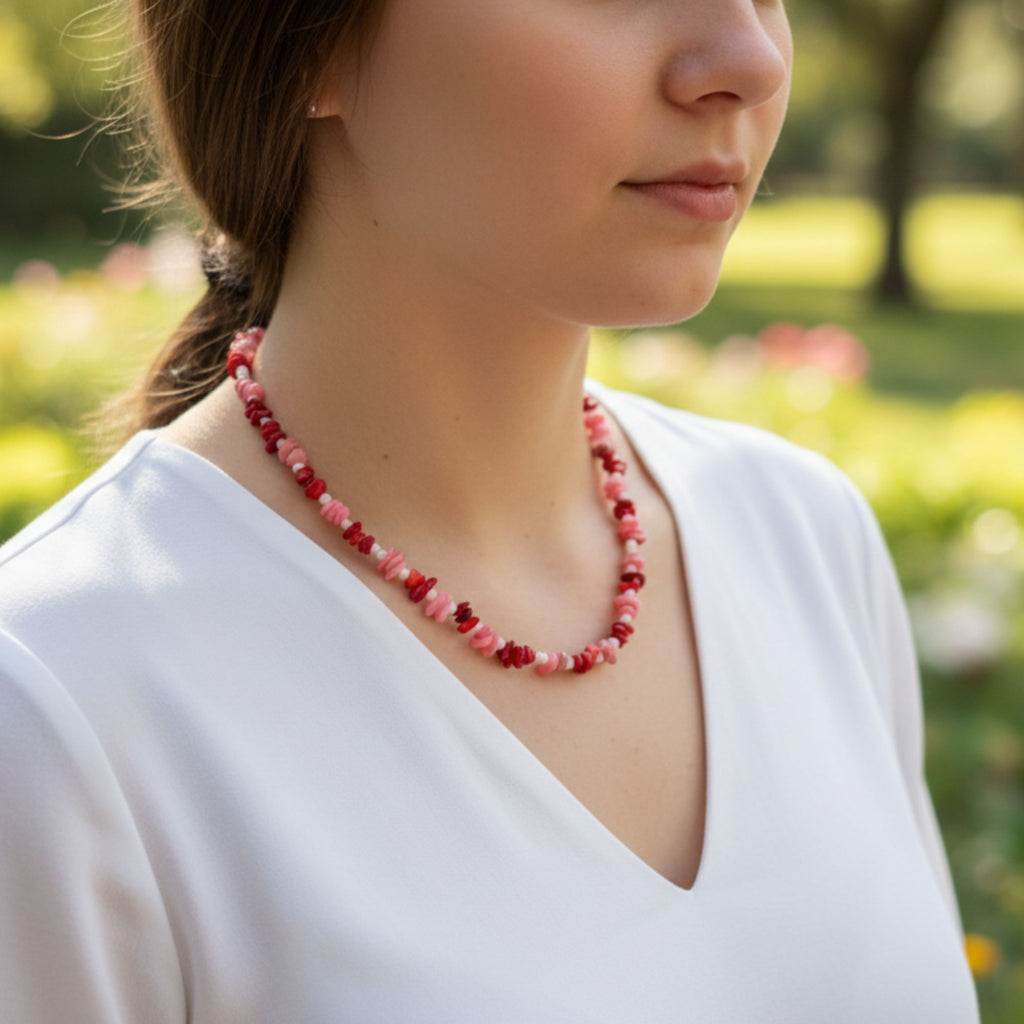 Rose Quartz & Jasper Gemstone Necklace – Handmade Jewelry – Heart’s Harmony