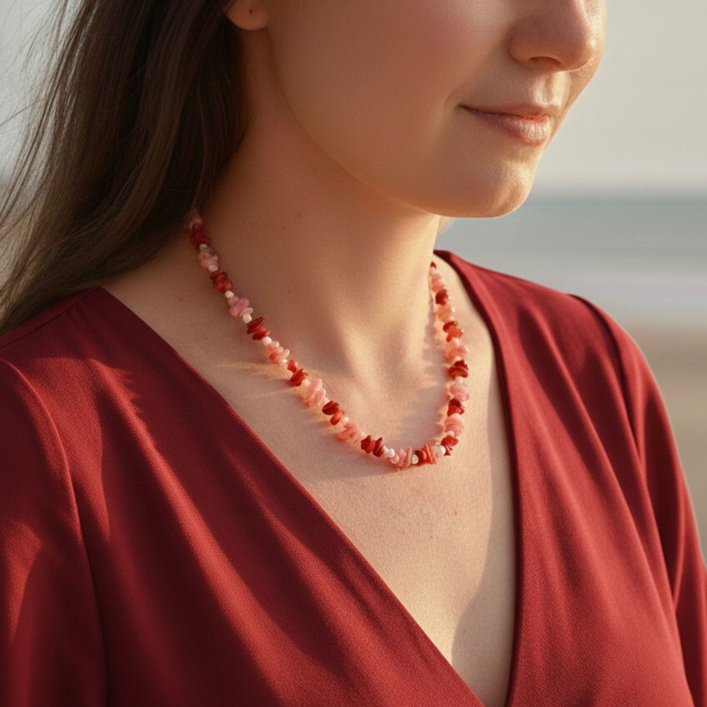 Rose Quartz & Jasper Gemstone Necklace – Handmade Jewelry – Heart’s Harmony