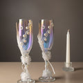 Wedding Champagne Glasses with Pearls, Feathers & Floral Details – Handmade Romantic Bridal Toast Set – Pearl Romance