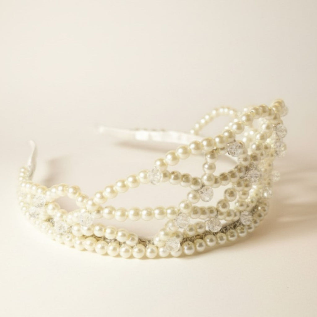 Pearl Bridal Crown in Gold and Cream – Handmade Wedding Hair Accessory – Ivory Dream