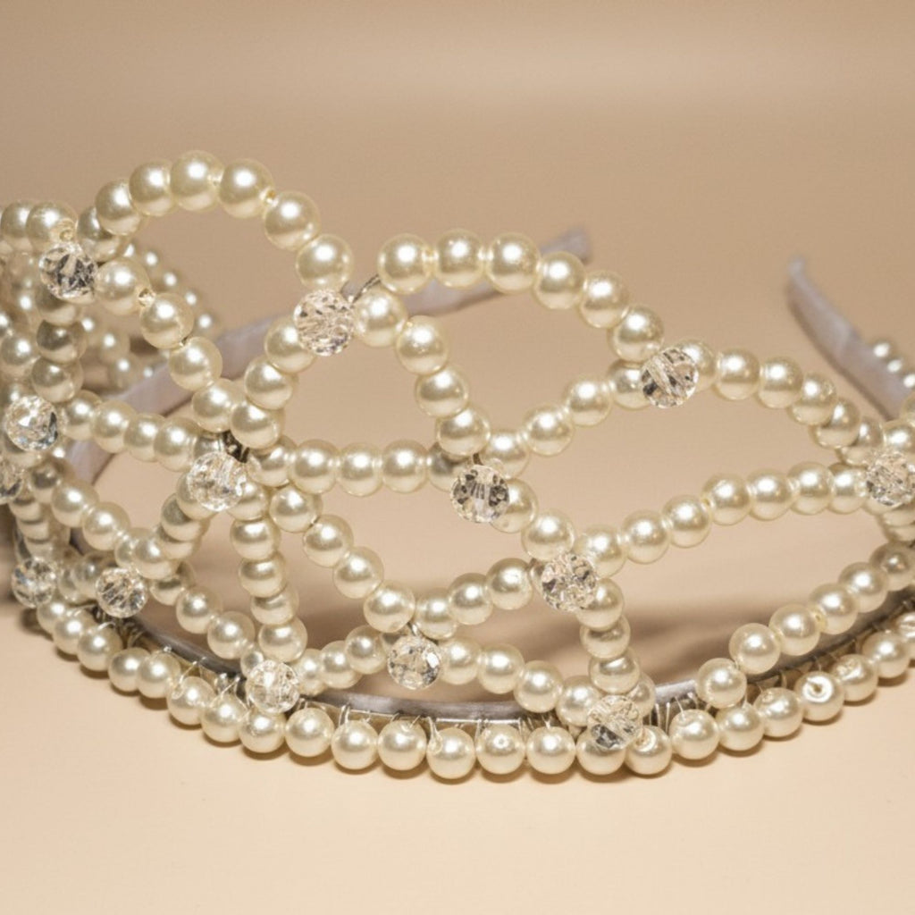Pearl Bridal Crown in Gold and Cream – Handmade Wedding Hair Accessory – Ivory Dream