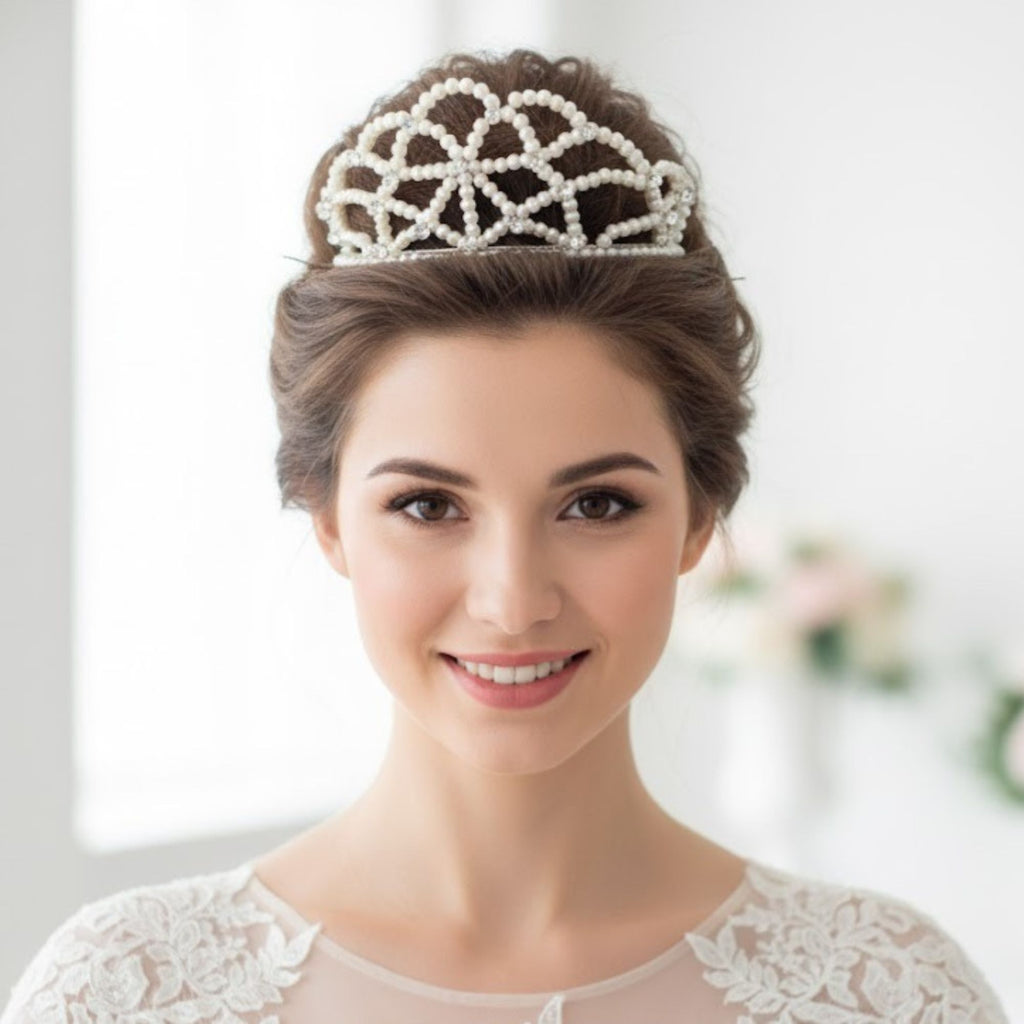 Pearl Bridal Crown in Gold and Cream – Handmade Wedding Hair Accessory – Ivory Dream