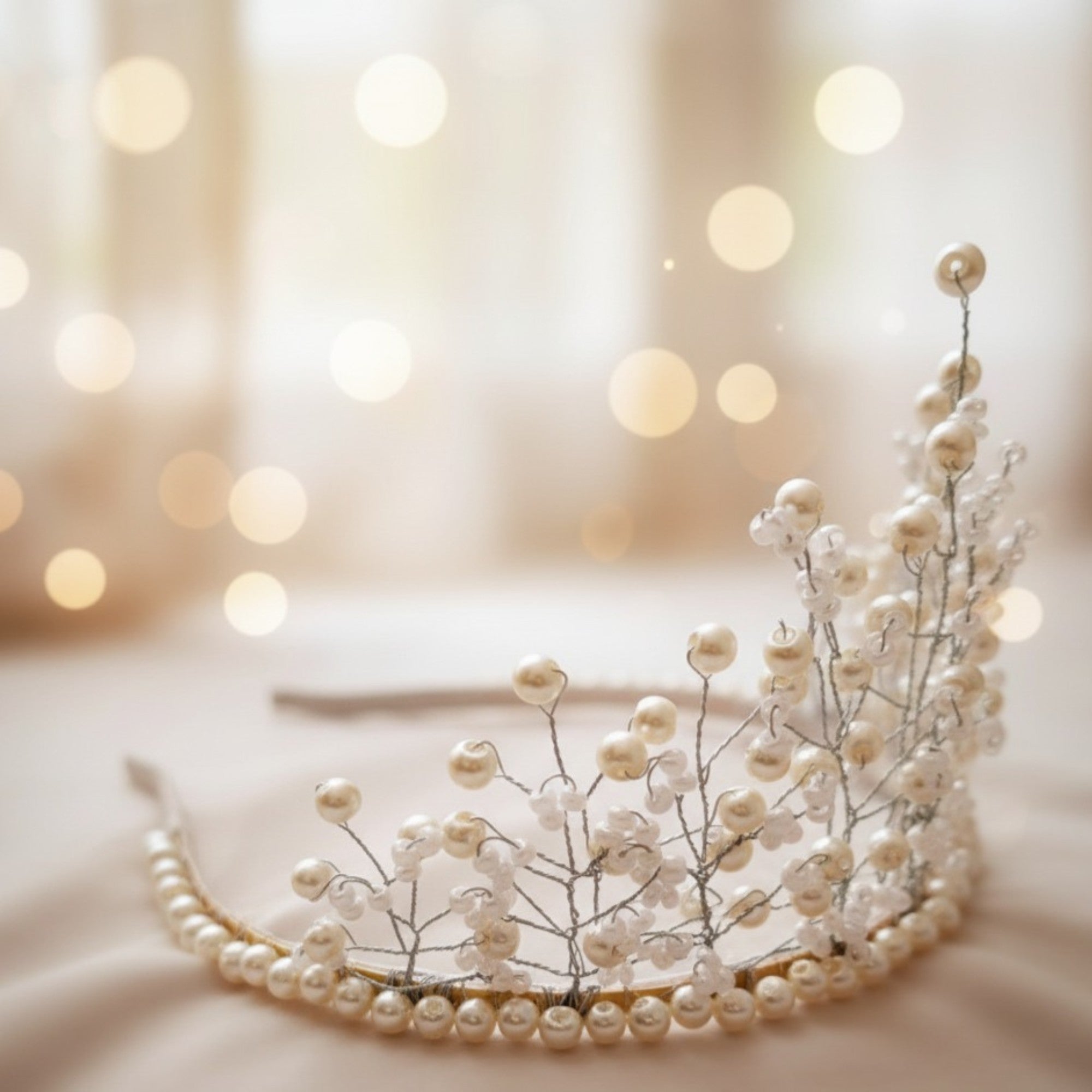 White Pearl Bridal Crown – Handmade Wedding Hair Accessory – White Grace