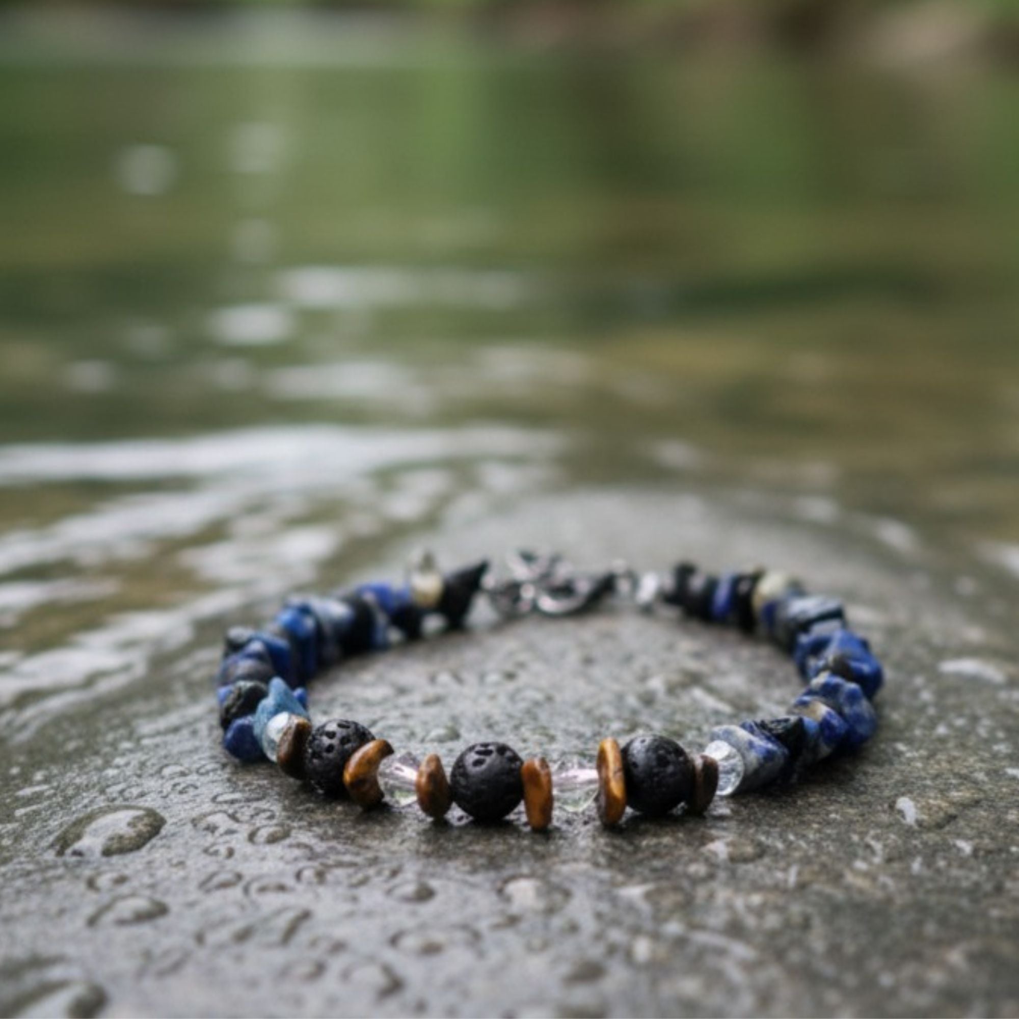 Lapis, Onyx & Tiger’s Eye Gemstone Bracelet – Handmade Protection Jewelry – Midnight Warrior