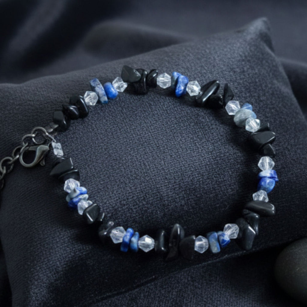 Handmade Black Gemstone Bracelet with Subtle Crystal Accents – Midnight Guard