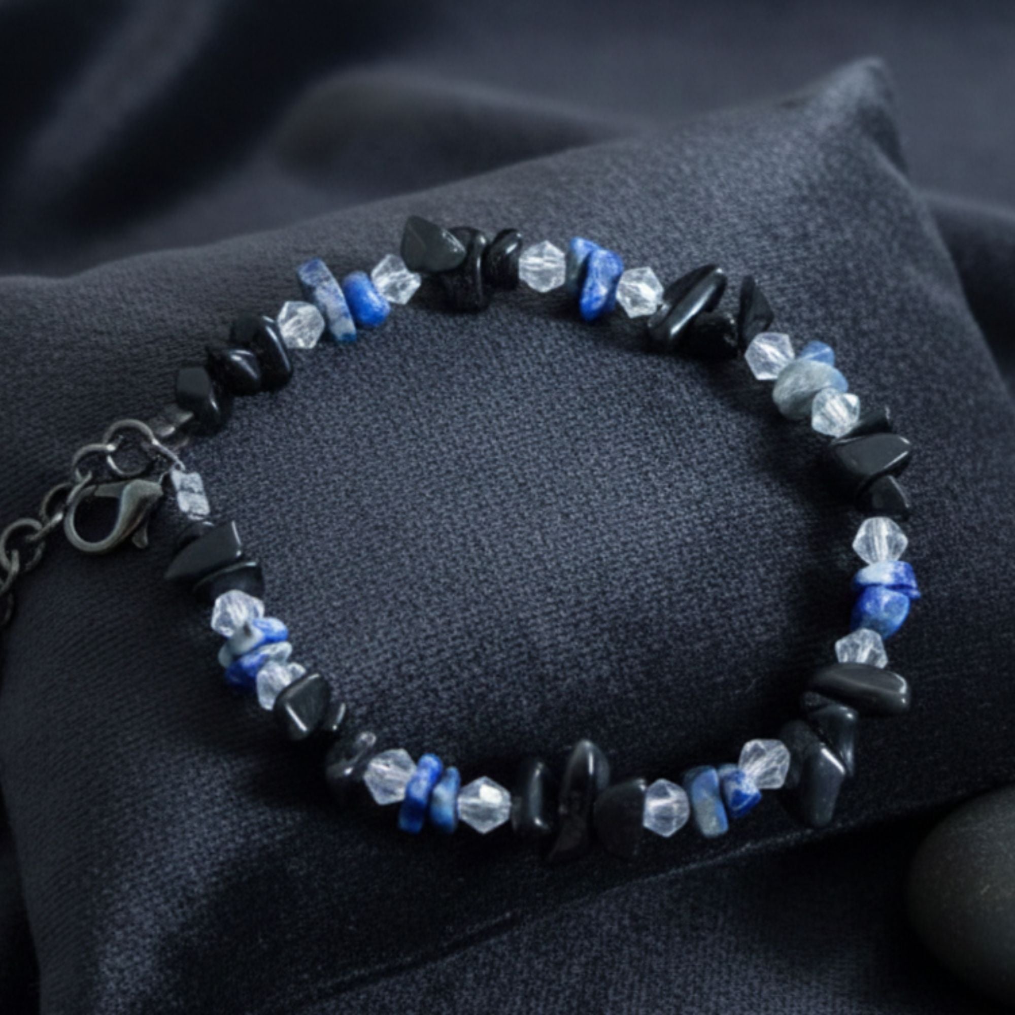 Handmade Black Gemstone Bracelet with Subtle Crystal Accents – Midnight Guard