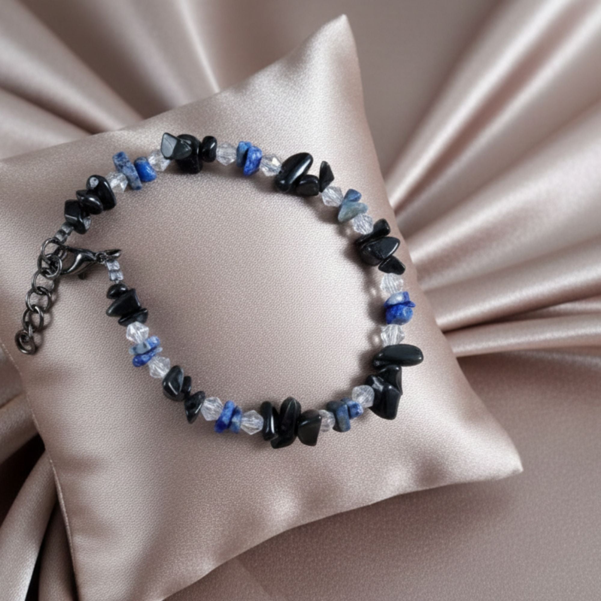 Handmade Black Gemstone Bracelet with Subtle Crystal Accents – Midnight Guard