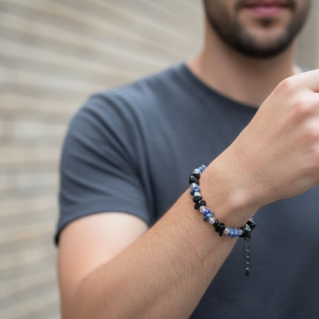 Handmade Black Gemstone Bracelet with Subtle Crystal Accents – Midnight Guard