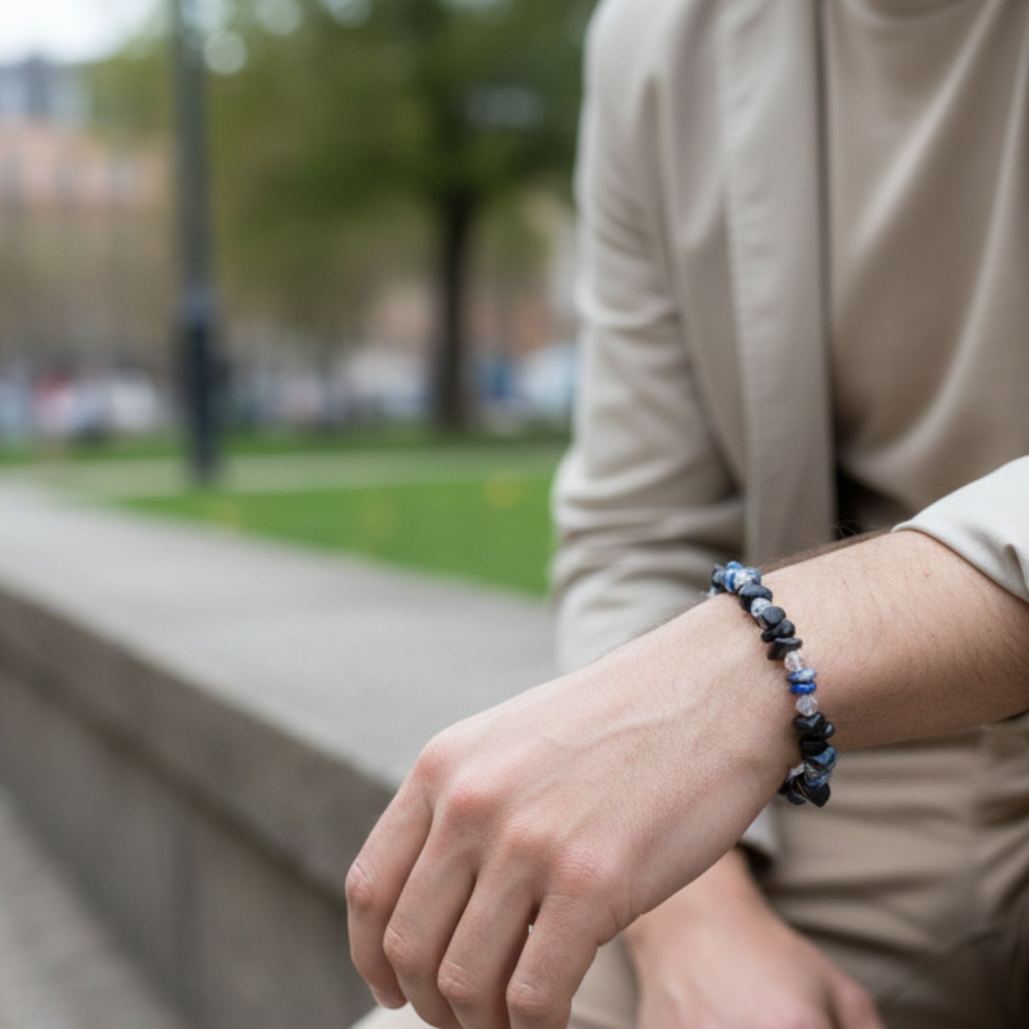 Handmade Black Gemstone Bracelet with Subtle Crystal Accents – Midnight Guard