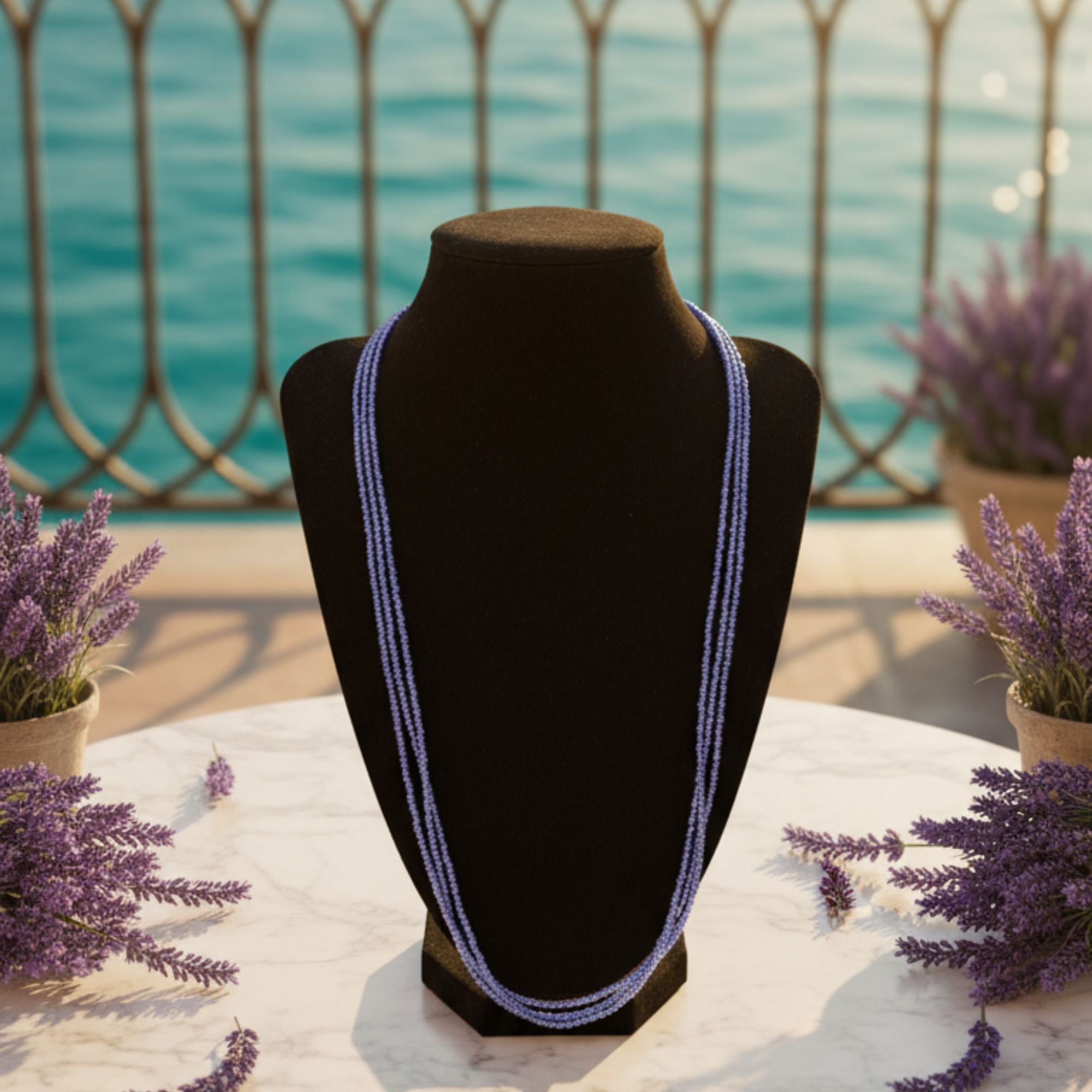 Multi-Strand Glass Bead Necklace – Lavender Haze