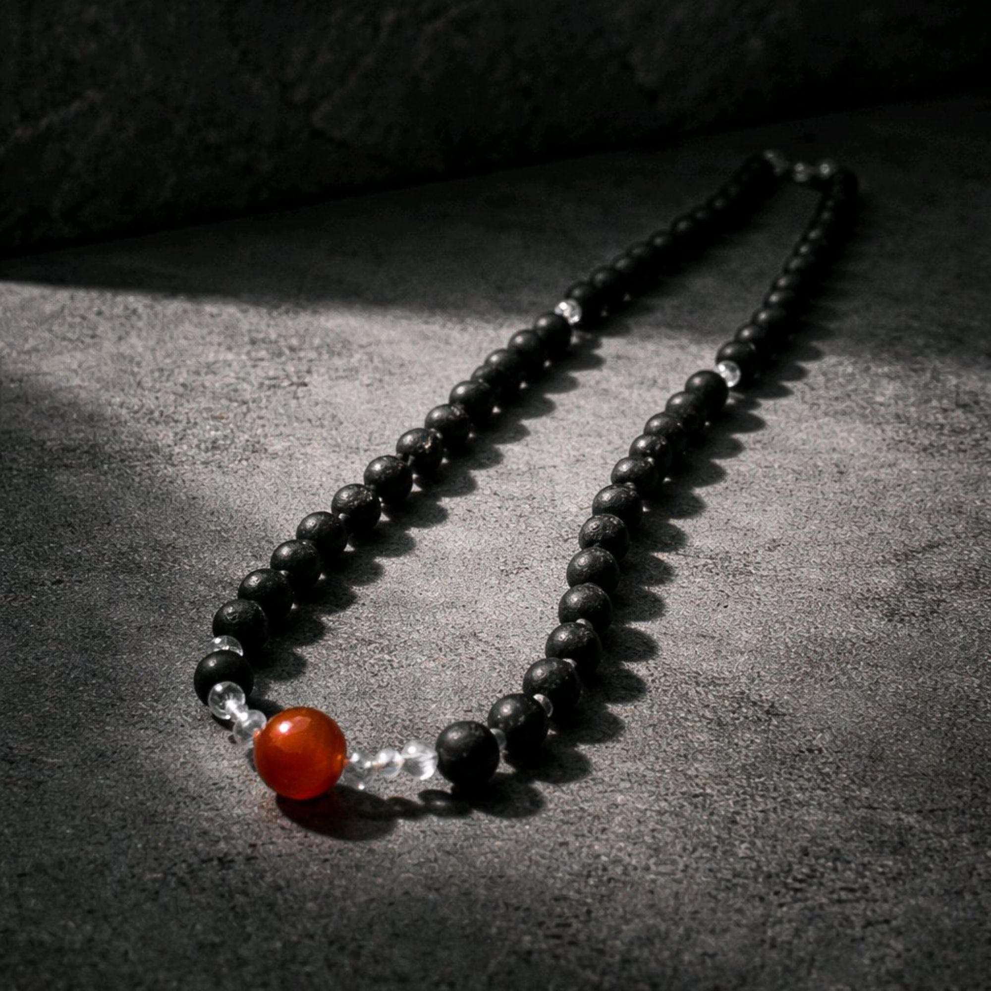 Black Lava Stone Necklace with Red Jasper – Minimalist Handmade Jewelry – Luma
