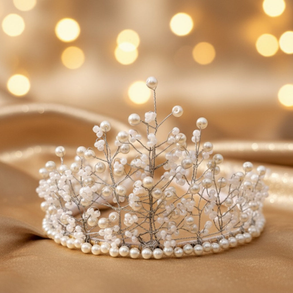 White Pearl Bridal Crown – Handmade Wedding Hair Accessory – White Grace