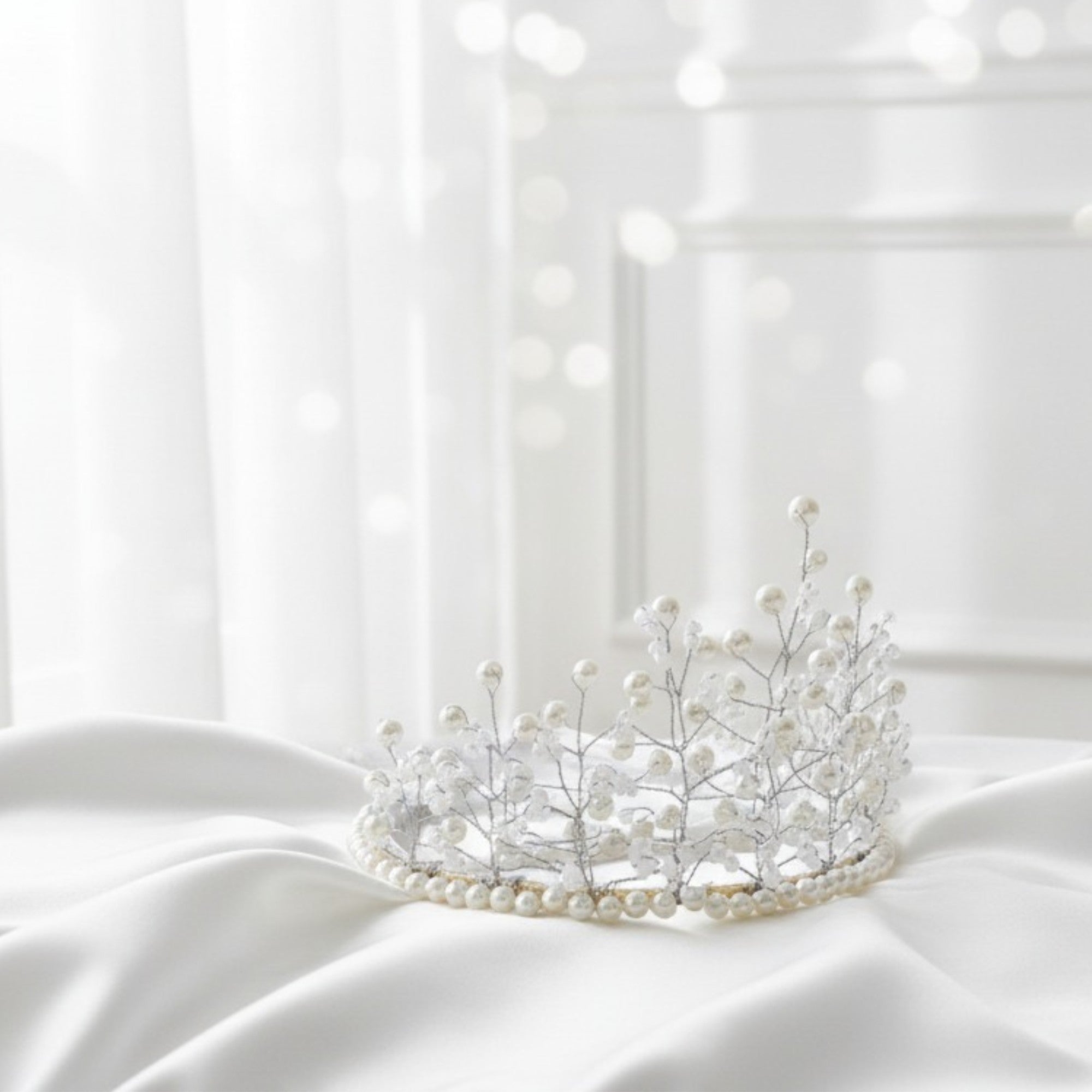 White Pearl Bridal Crown – Handmade Wedding Hair Accessory – White Grace