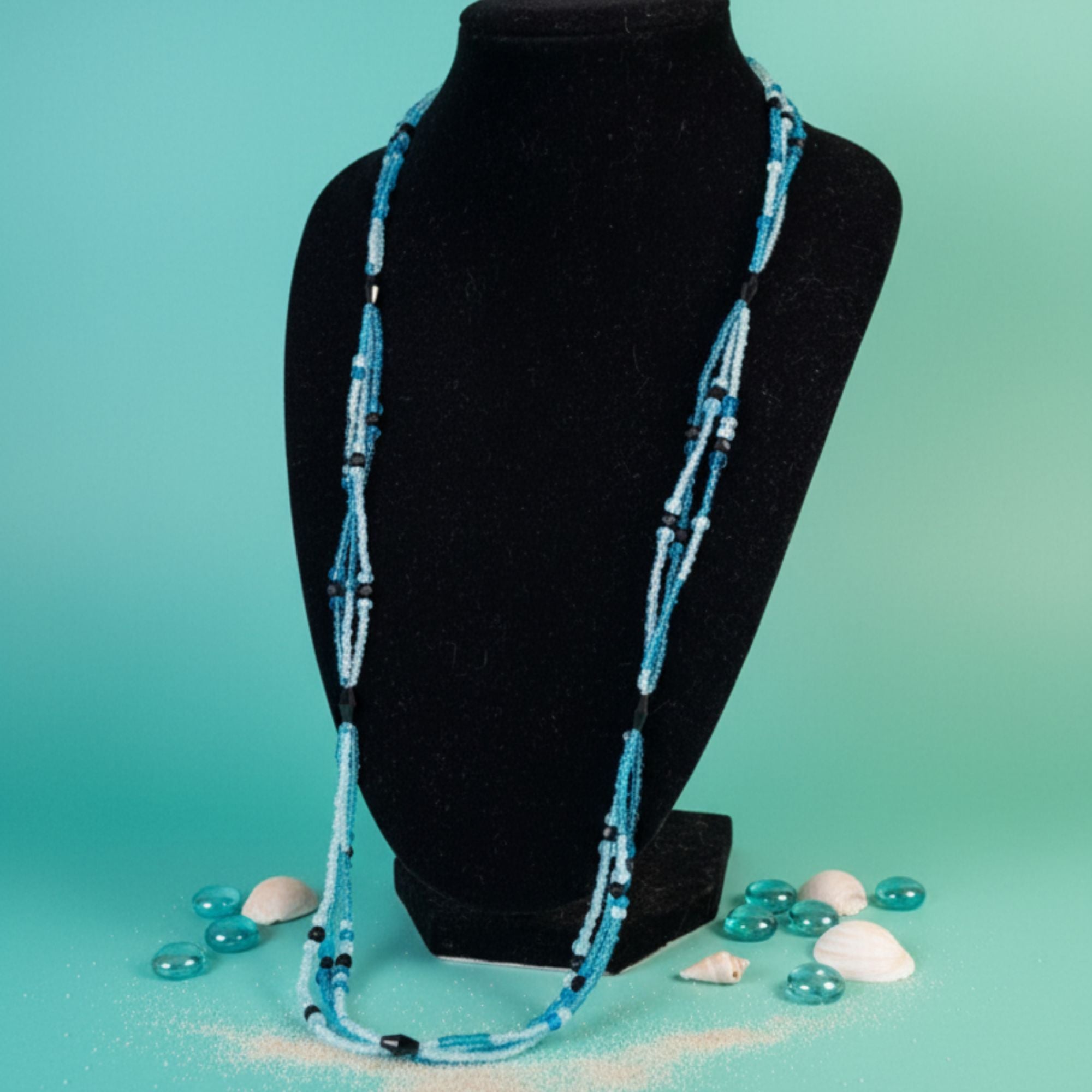 Multi-Strand Turquoise Glass Bead Necklace – Skyline Blue