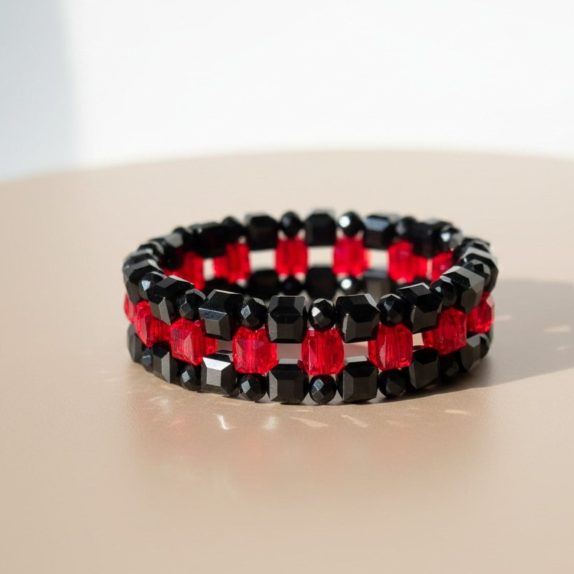 Black & Red Glass Bead Bracelet – Midnight Ruby