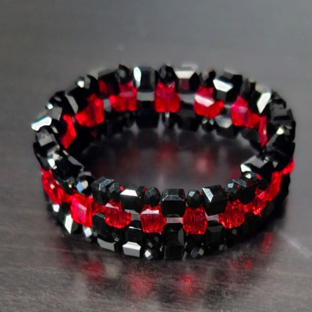 Black & Red Glass Bead Bracelet – Midnight Ruby