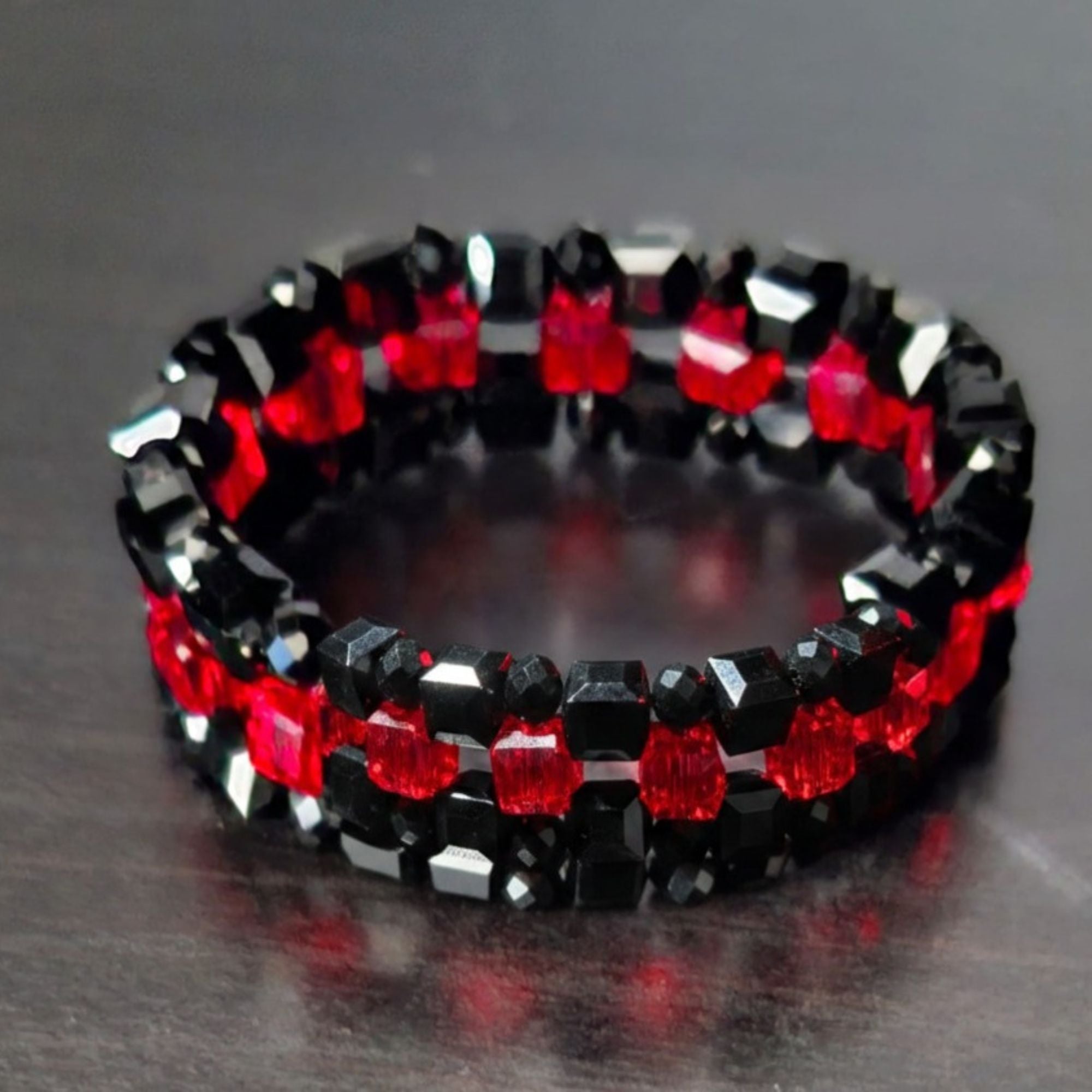 Black & Red Glass Bead Bracelet – Midnight Ruby