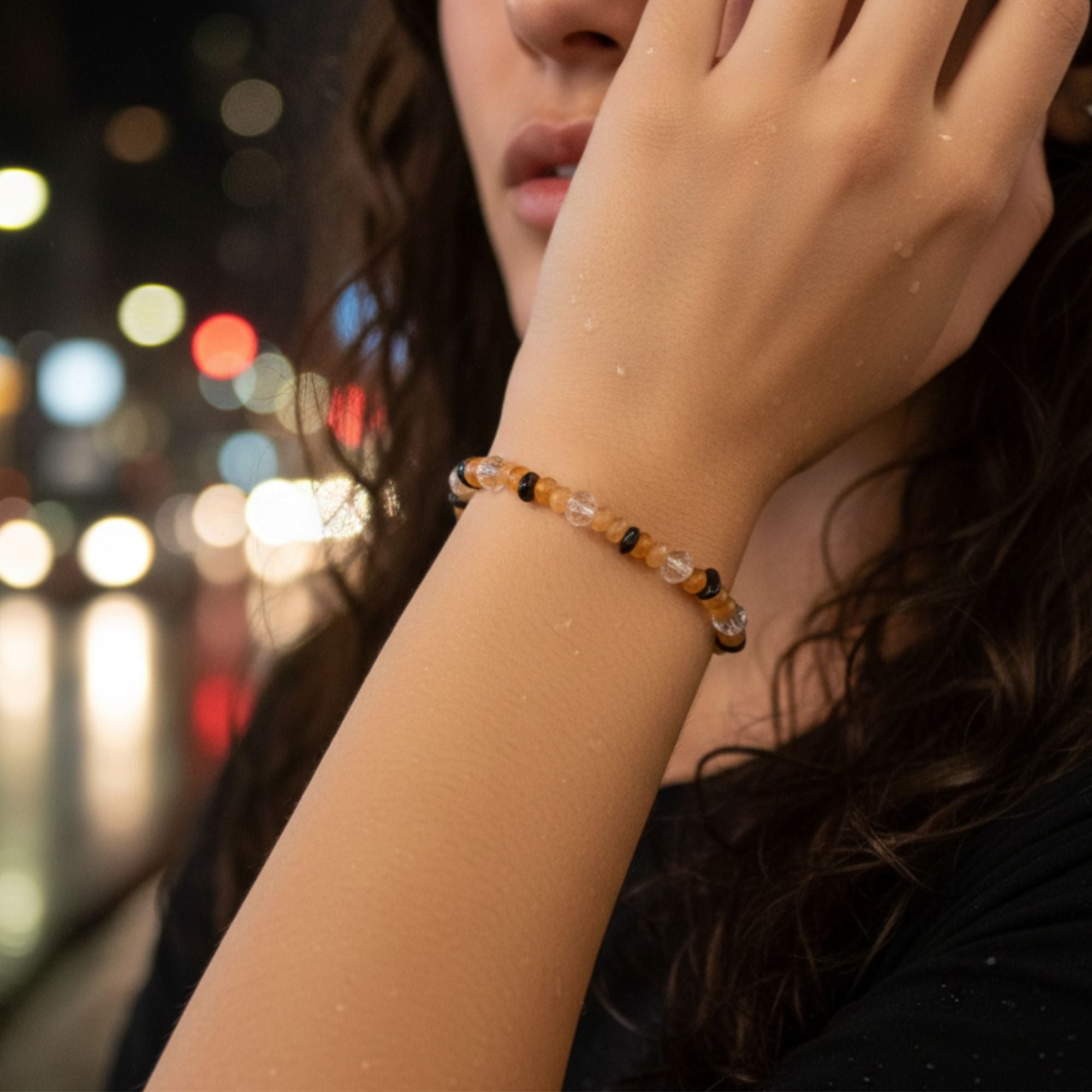 Gemstone Bracelet with Citrine & Onyx – Morning Sun