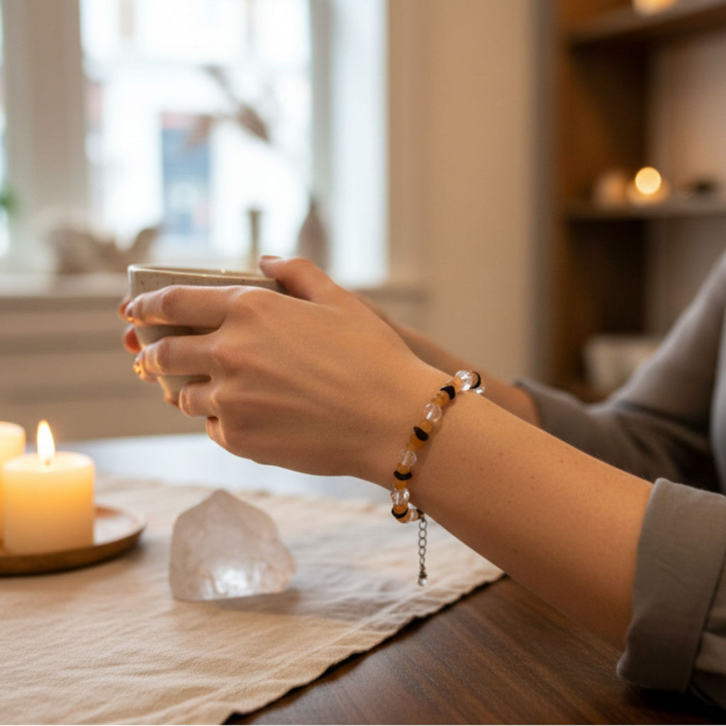 Gemstone Bracelet with Citrine & Onyx – Morning Sun
