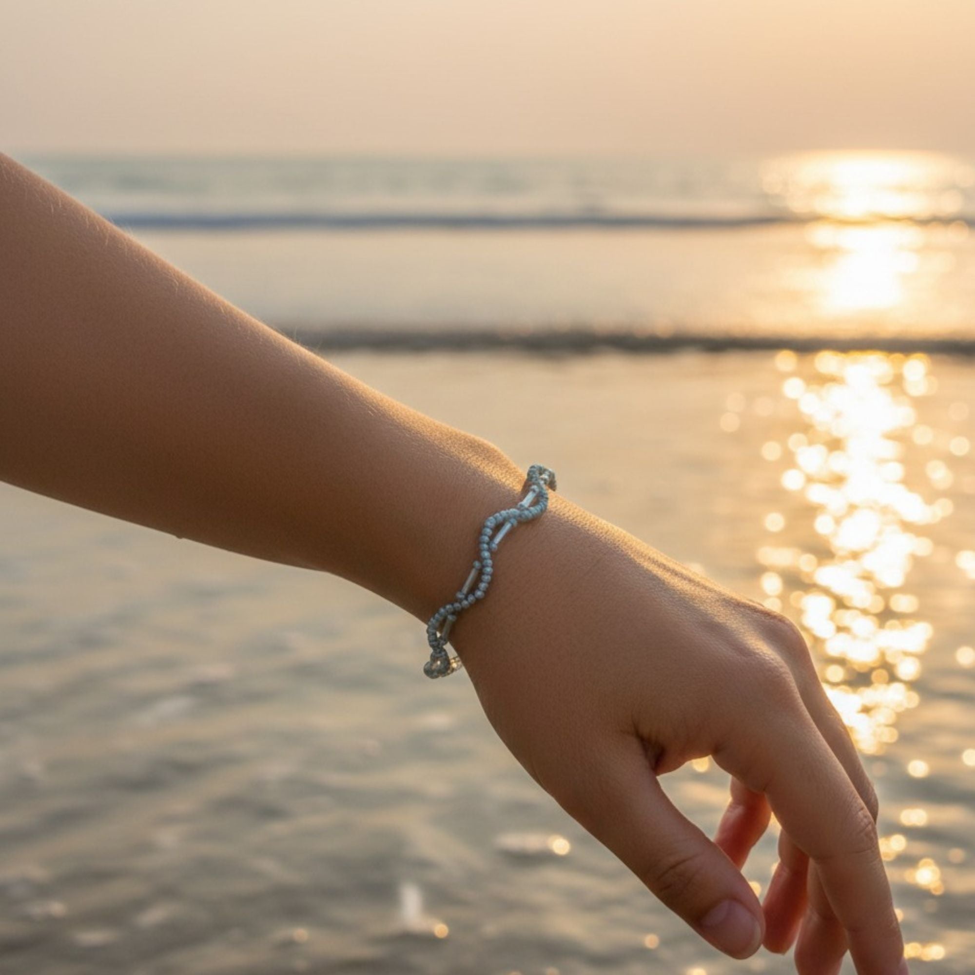 Delicate Light Grey Glass Bracelet – Handmade Jewelry – Nebula