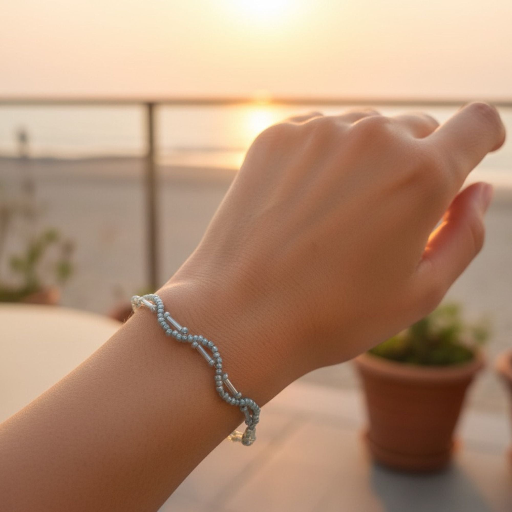 Delicate Light Grey Glass Bracelet – Handmade Jewelry – Nebula