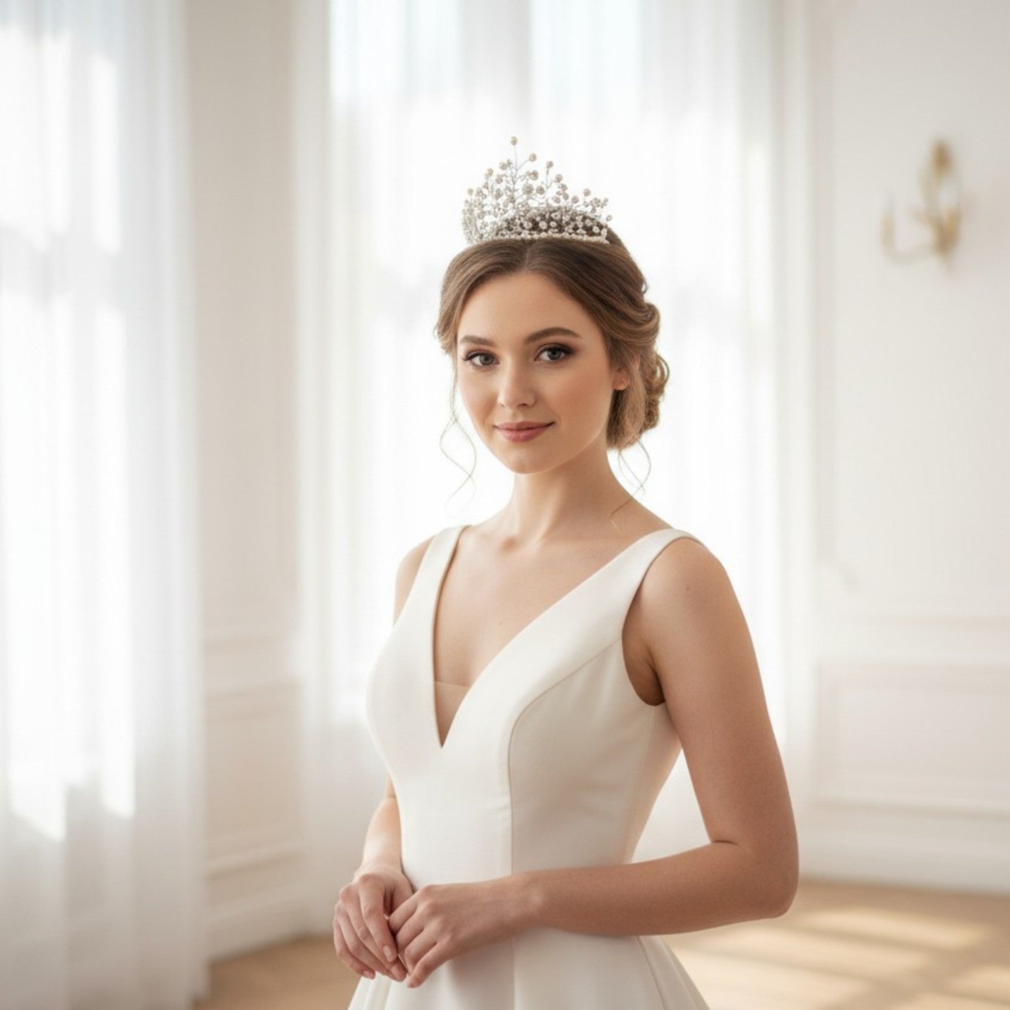 White Pearl Bridal Crown – Handmade Wedding Hair Accessory – White Grace