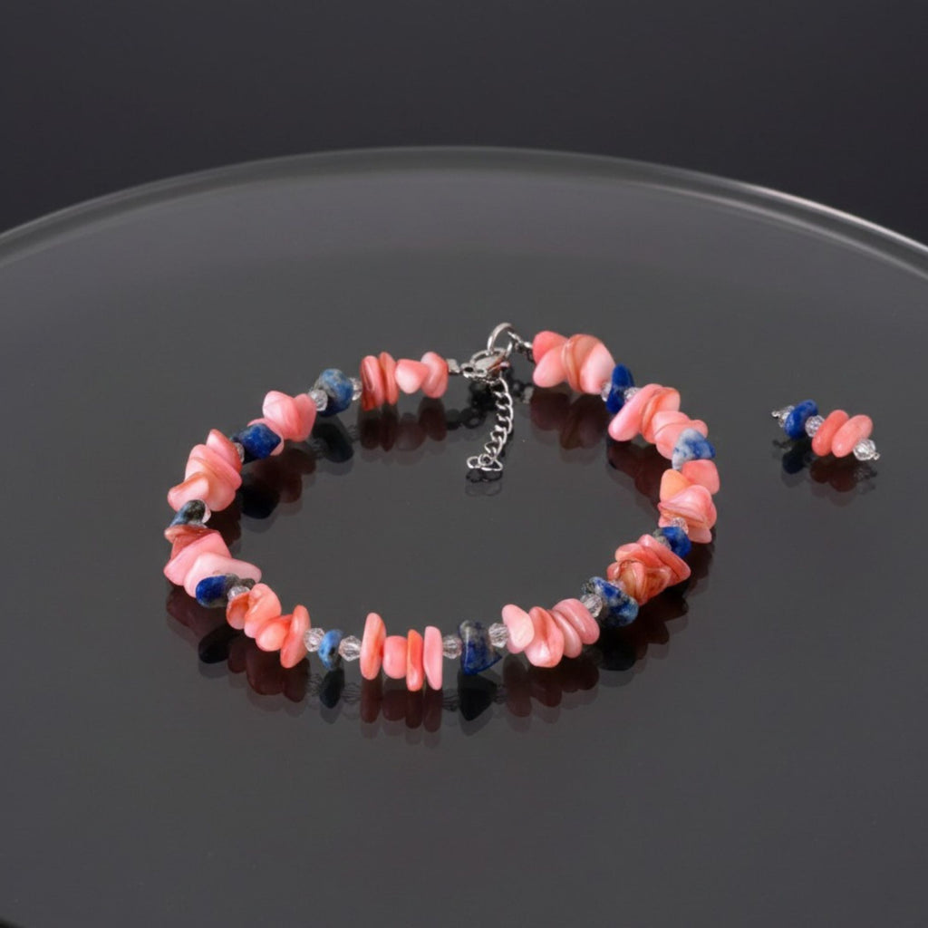 Coral & Lapis Lazuli Gemstone Bracelet – Handmade Ocean-Inspired Jewelry – Coral Blossom