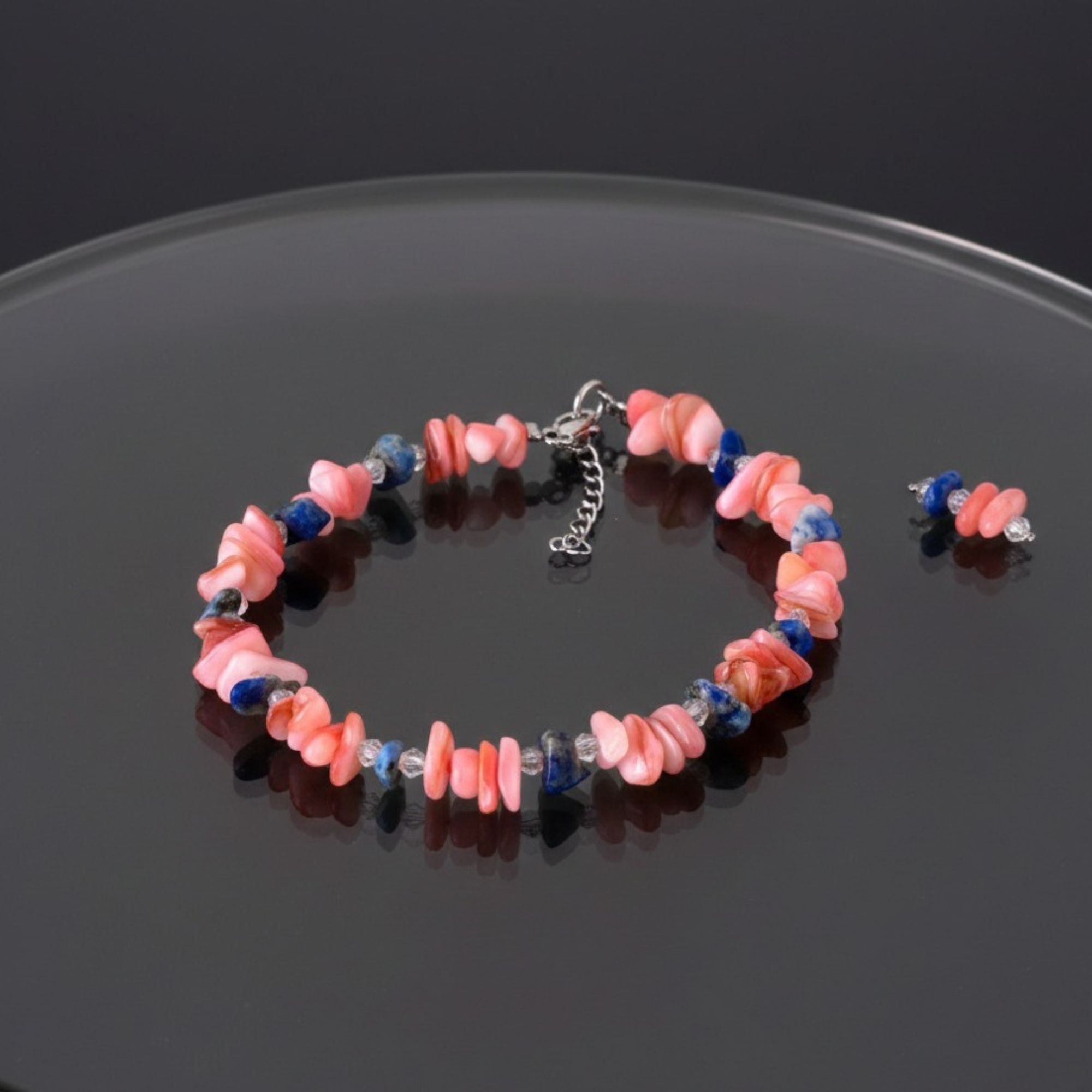 Coral & Lapis Lazuli Gemstone Bracelet – Handmade Ocean-Inspired Jewelry – Coral Blossom